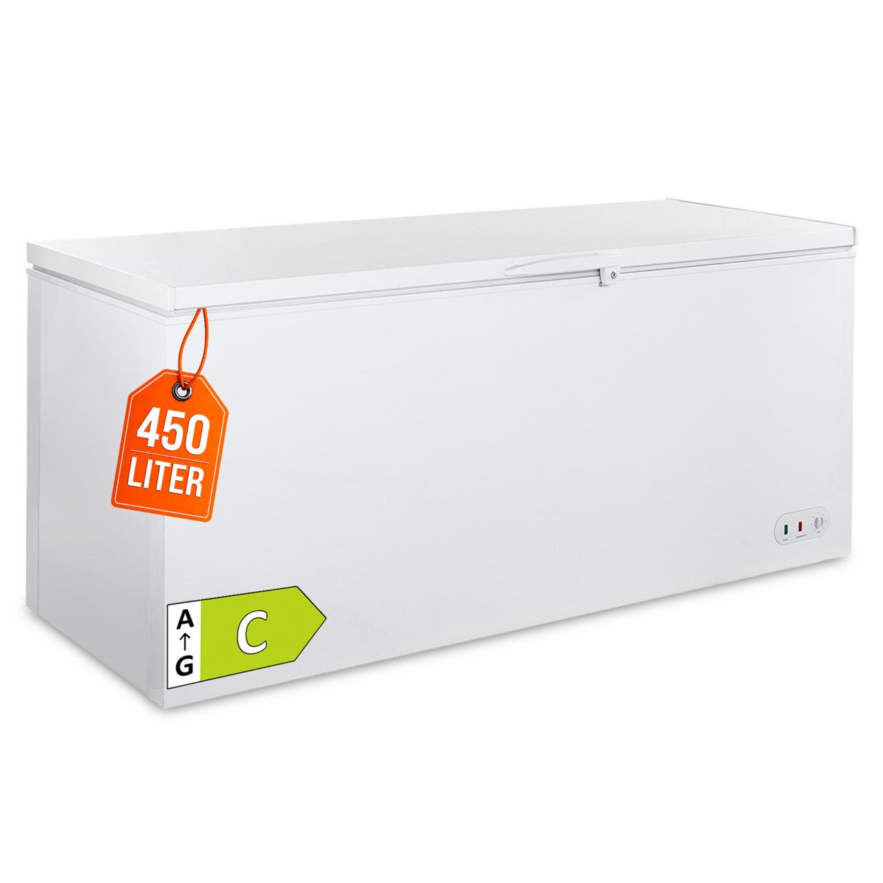 GastroHero Gefriertruhe Tiefkühltruhe ECO 550, 450L, Klappdeckel, abschließbar, Gastro TKTE550, 153.5 cm breit, Energieeffizienzklasse C, 4 Transportrollen, 2 Körbe, Gefriertruhe