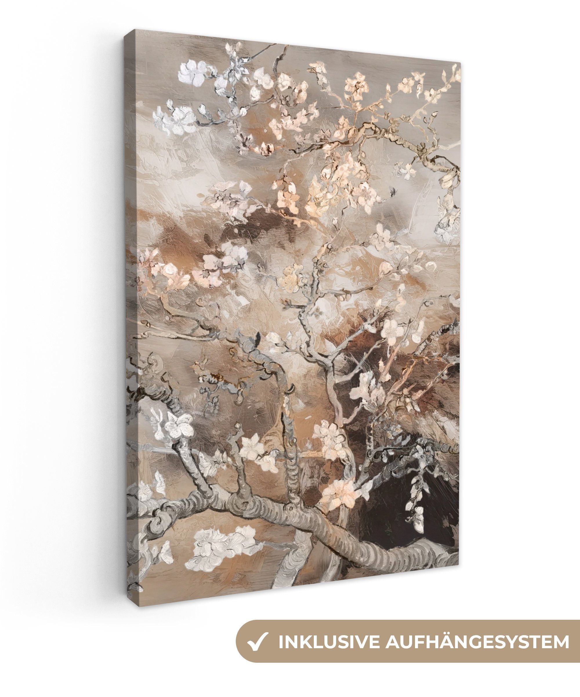 OneMillionCanvasses® Leinwandbild Mandelblüte - Kunst - Van Gogh - Beige - Abstrakt, (1 St), Wandbild für alle Wohnbereiche, Gemälde, XXL, großes, 80x120 cm