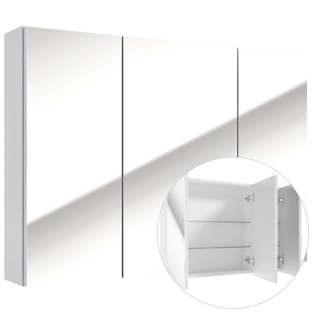 Lomadox Spiegelschrank SOFIA-107 85 cm 3-türig in Hochglanz weiß lackiert, B/H/T: ca. 85/60/15 cm