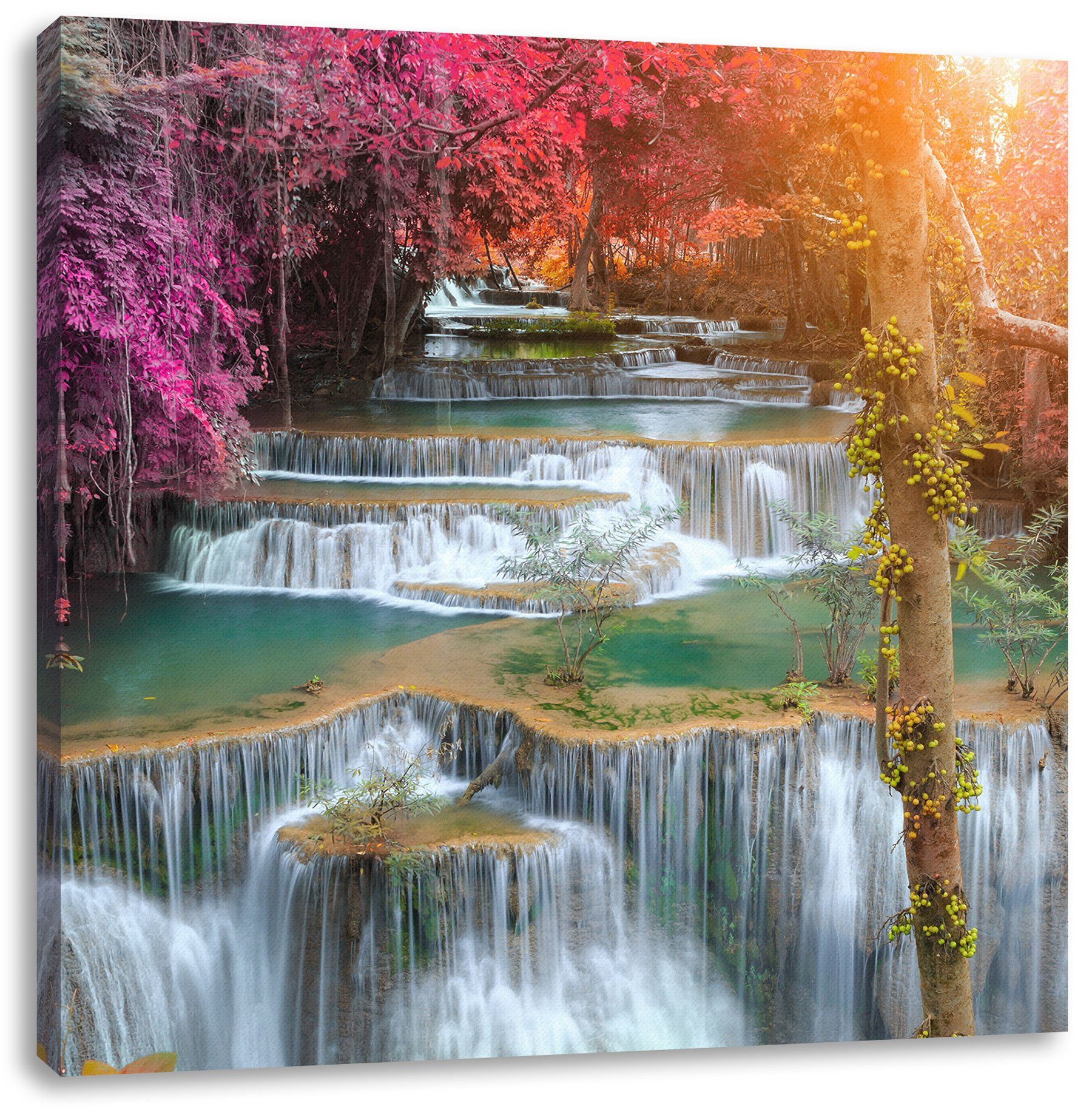 Leinwandbild Regenwald im Wasserfall inkl. Leinwandbild im Regenwald, Pixxprint St), bespannt, fertig (1 Wasserfall Zackenaufhänger