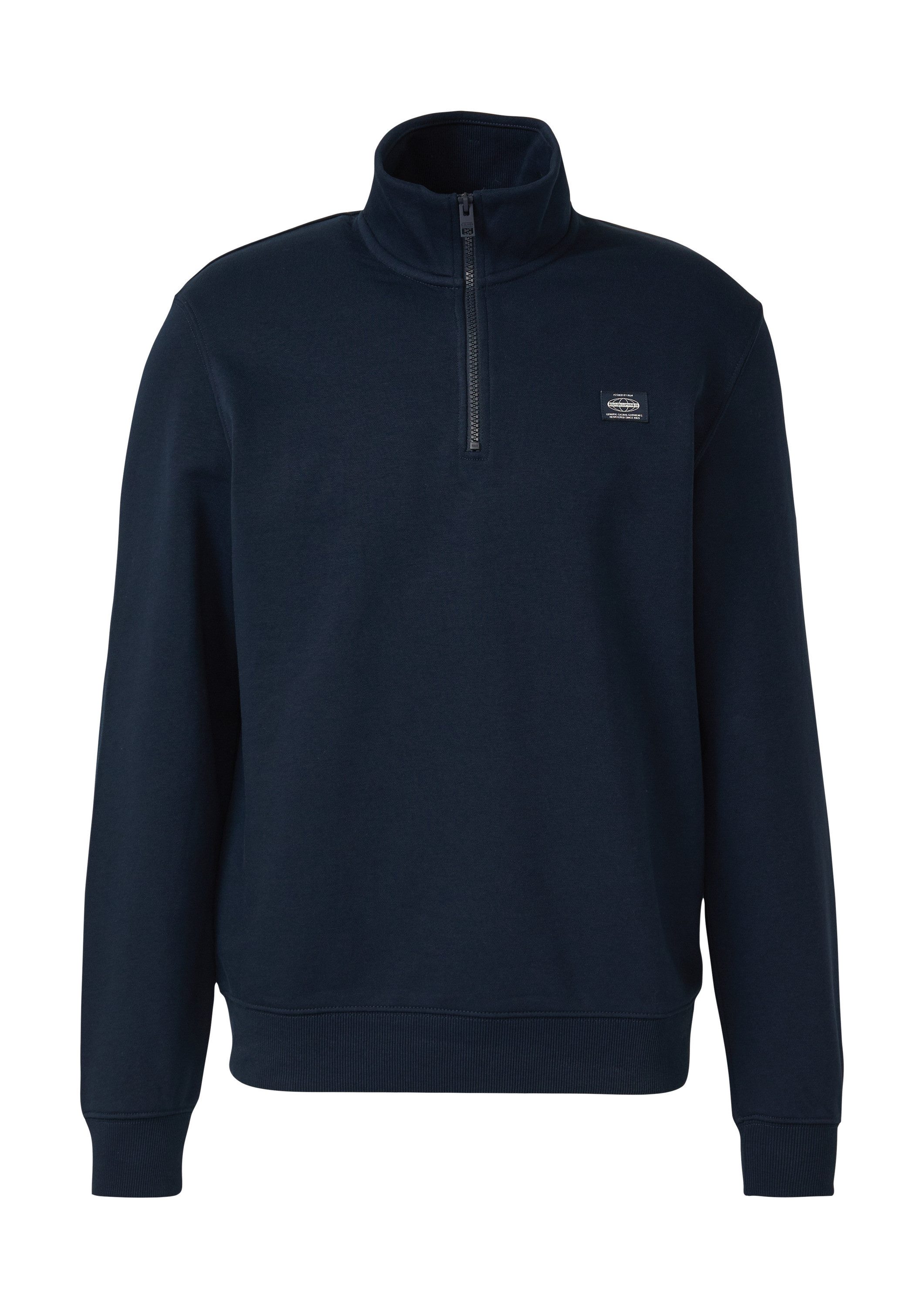 s.Oliver Sweatshirt Sweatshirt Sweatshirt mit Troyer-Kragen und Logo-Patch