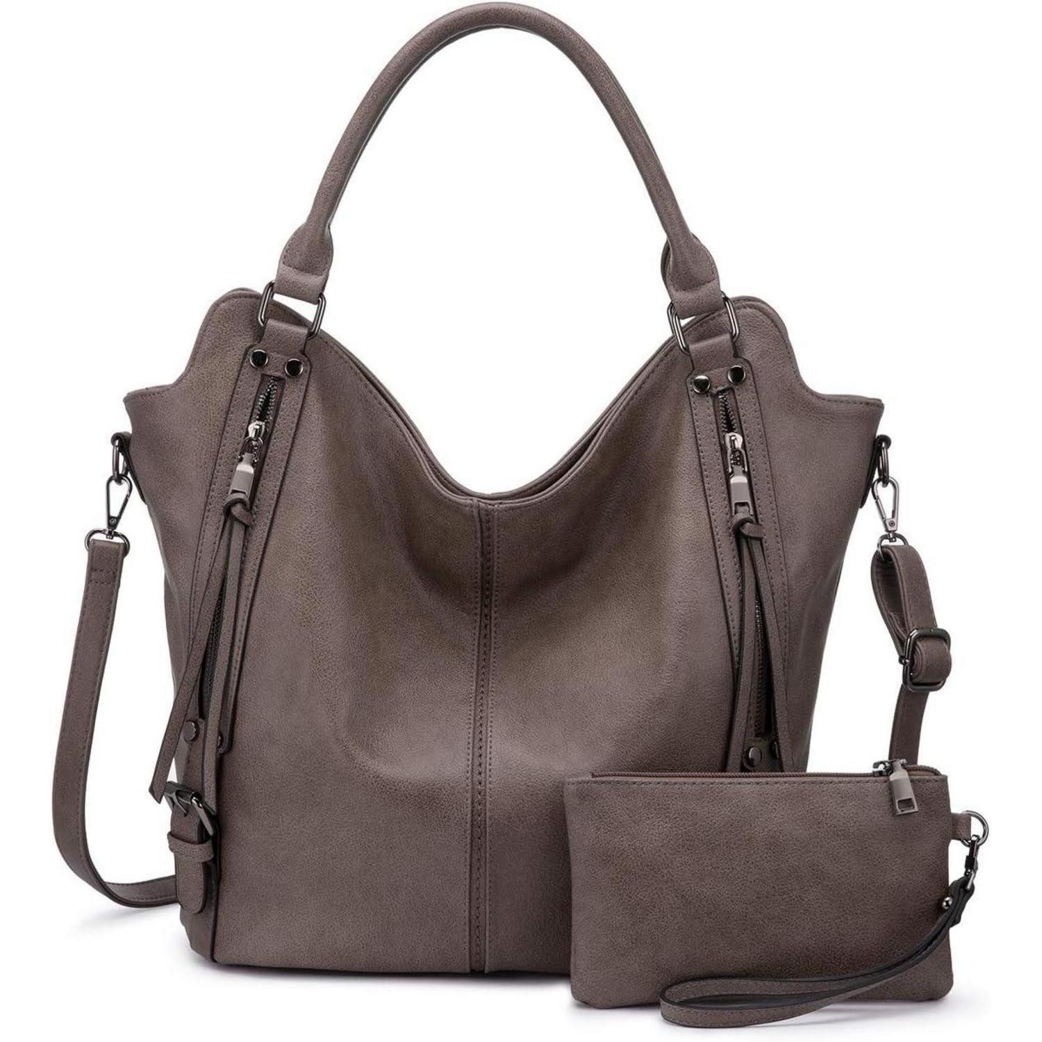 Handtasche Handtasche Damen Leder Shopper Umhängetasche Geldbörse Set L Taupe