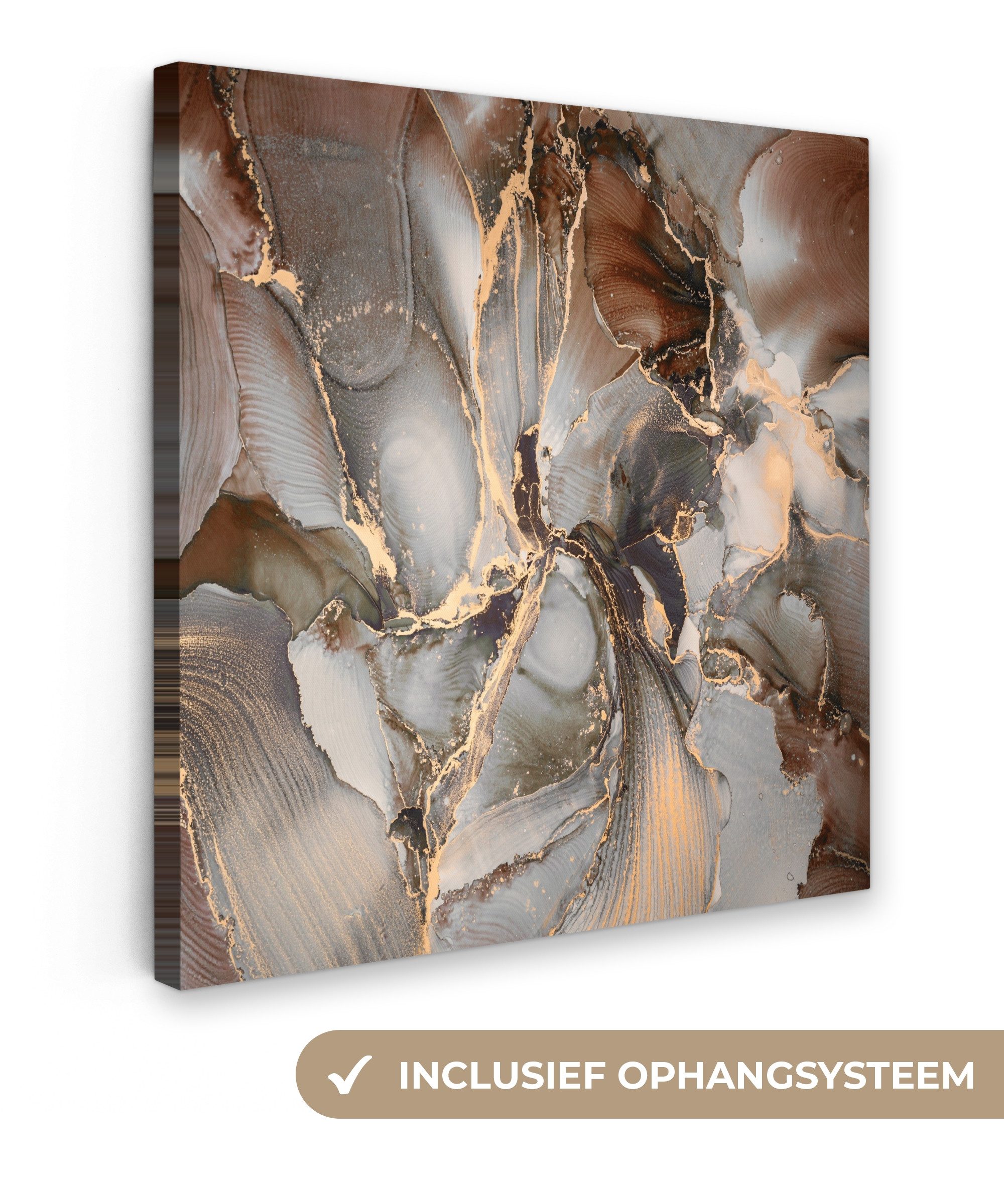 OneMillionCanvasses® Leinwandbild Grau - Gold - Marmor - Marmoroptik, Fotodruck (1 St), Wandbild, Deko Schlafzimmer Wohnzimmer Flur 20x20 cm