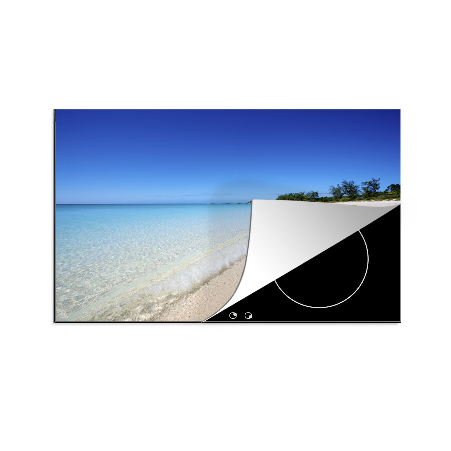 MuchoWow Herdblende-/Abdeckplatte Ein klarer Himmel am Strand von Mosambik, Vinyl, (1 tlg), 81x52 cm, Induktionskochfeld Schutz für die küche, Ceranfeldabdeckung
