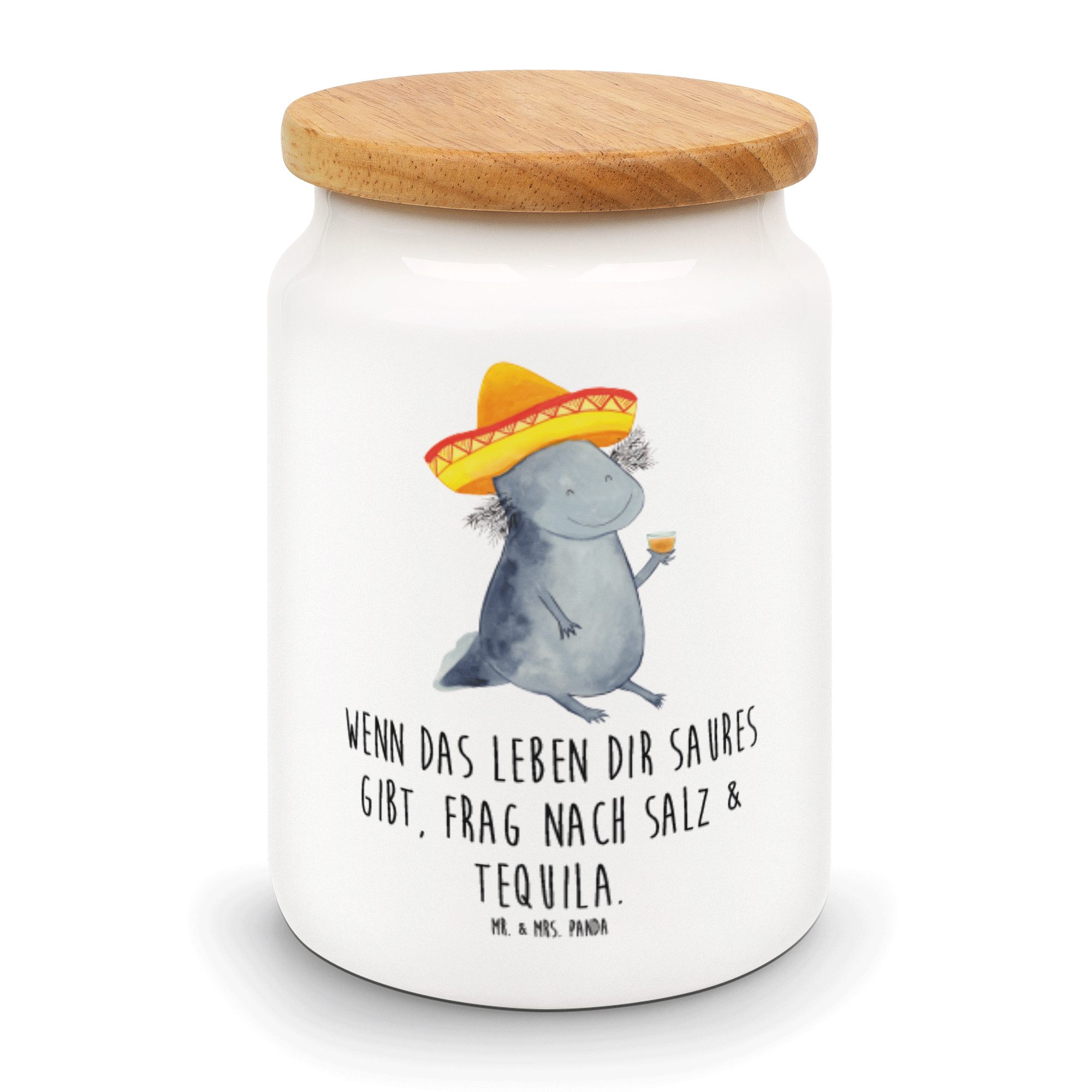 Mr. - Panda Vorratsbehälter, (1-tlg) Axolotl & Mrs. - Keramik, Weiß Geschenk, Aufbewahrungsdose, Vorratsdose Tequila