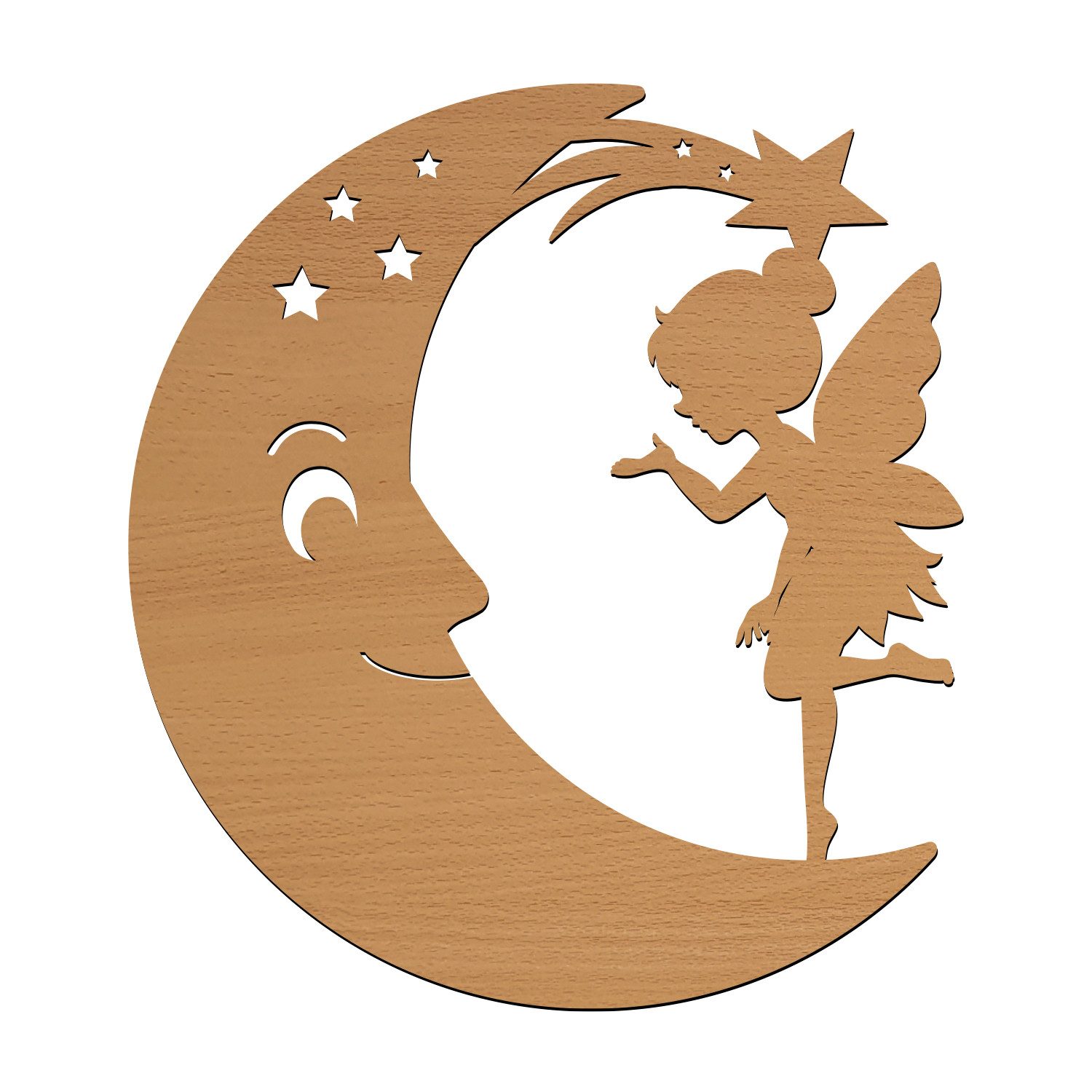 Namofactur LED Nachtlicht Fee auf Mond Nachtlicht Kinder Wandlampe Kinderzimmer I MDF Holz, LED fest integriert, Warmweiß