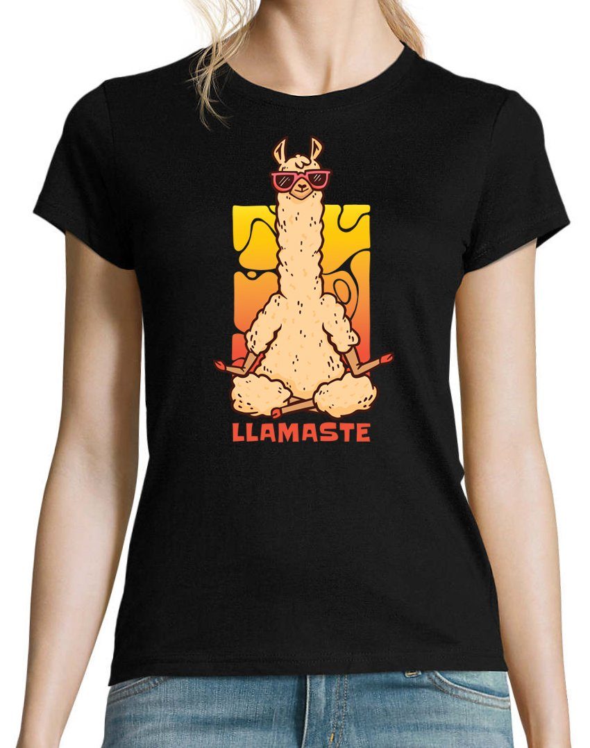Lamaste Print Damen modischem Shirt T-Shirt Meditate Schwarz Mit Youth Designz