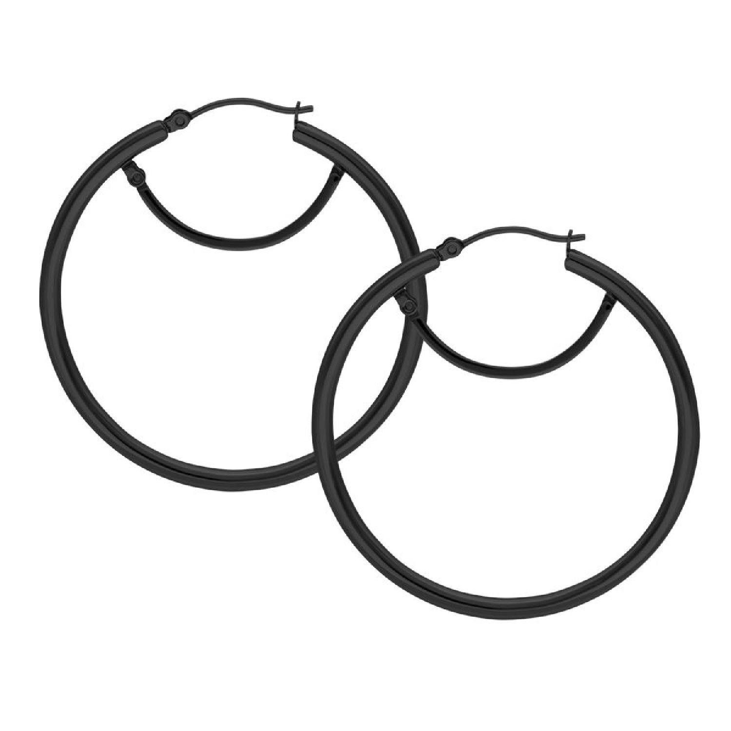 Paar Ohrhänger Basic Hoops with Hinge 45 MM - Schwarz