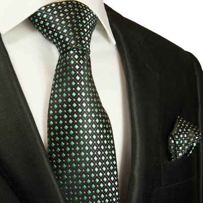 Paul Malone Krawatte Herren Seidenkrawatte mit Tuch modern gepunktet 100% Seide (Set, 2-St., Krawatte mit Einstecktuch) Schmal (6cm), grün 2047