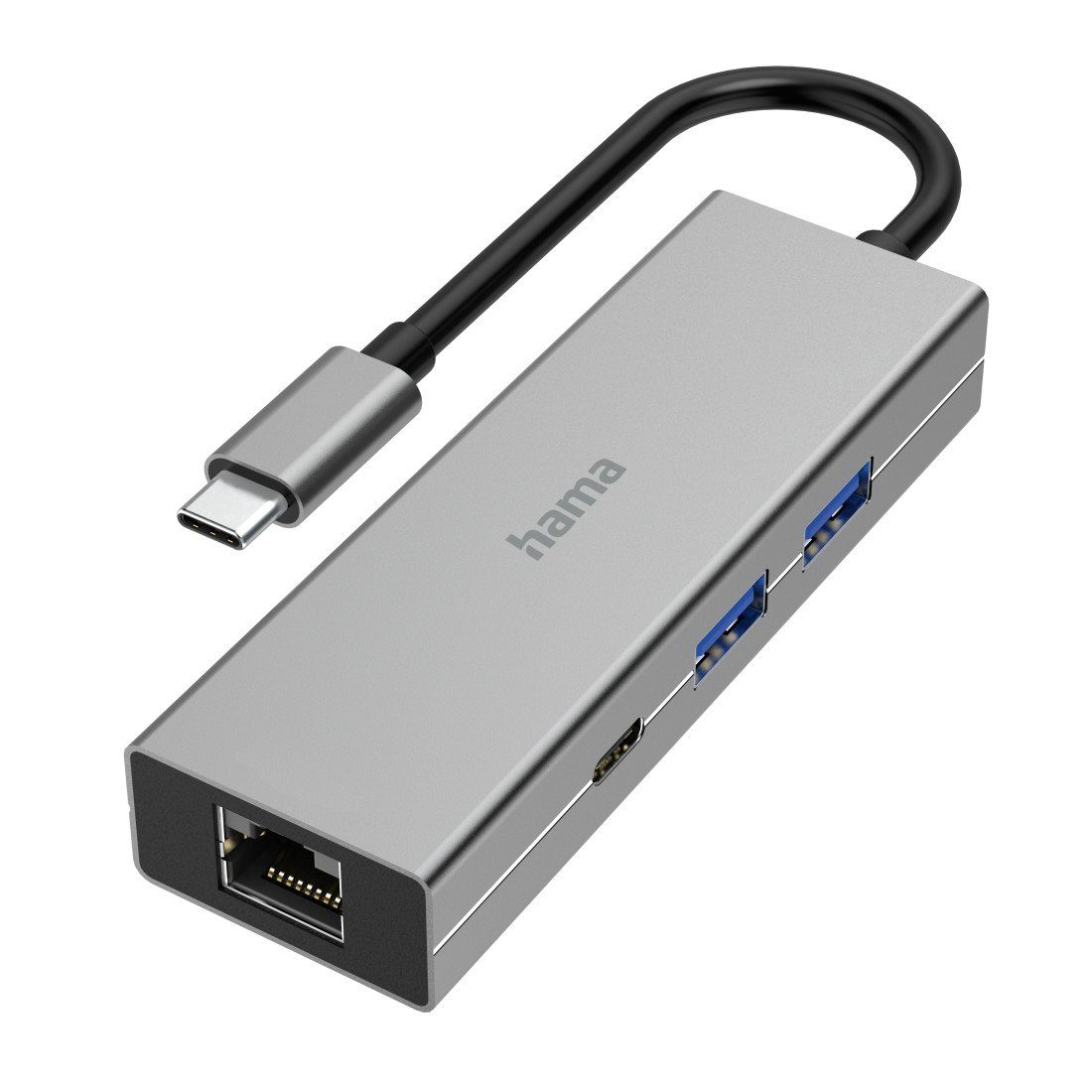 Hama USB-C Hub Multiport, 2x USB-A, USB-C, LAN/Ethernet, Notebook Laptop USB-Adapter USB-C zu RJ-45 (Ethernet), USB Typ A, USB-C