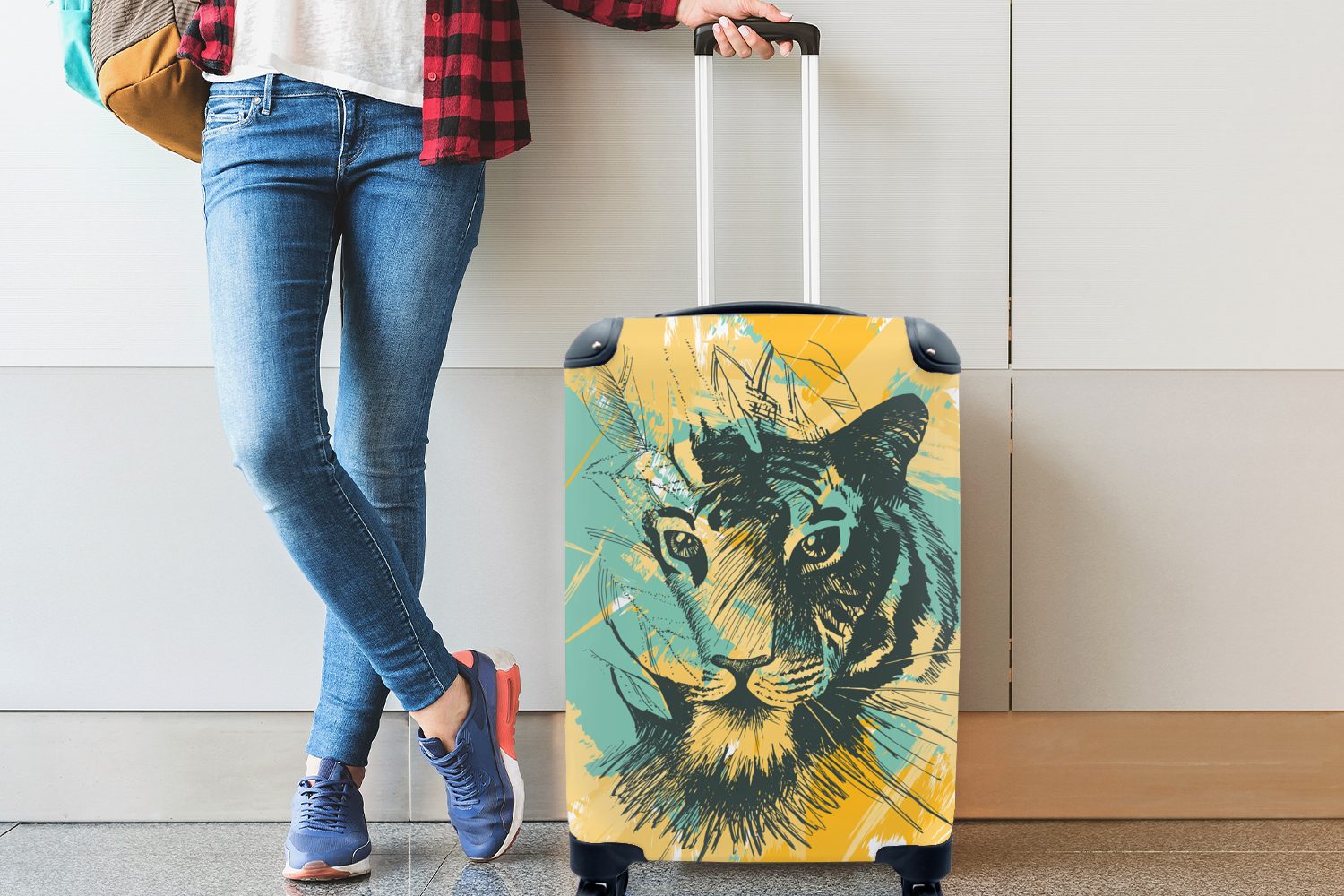 MuchoWow Handgepäckkoffer Reisekoffer - Reisetasche Trolley, 4 - Kopf, Rollen, Abstrakt Tiger für rollen, Handgepäck Ferien, mit