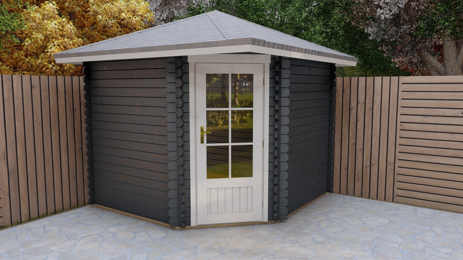 Finn Art Blockhaus Gartenhaus 3x3m Holz 5-Eck Schweden 42 in 28mm Wandstärke, BxT: 260x260 cm, ohne Fußboden, ohne Dacheindeckung