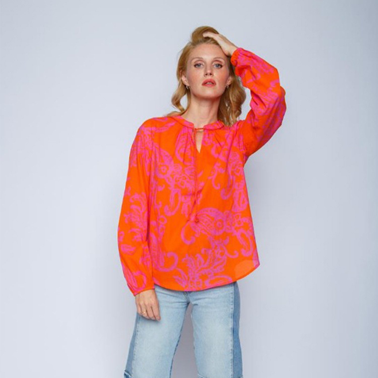 Emily Van Den Bergh Langarmbluse orange pink paisley