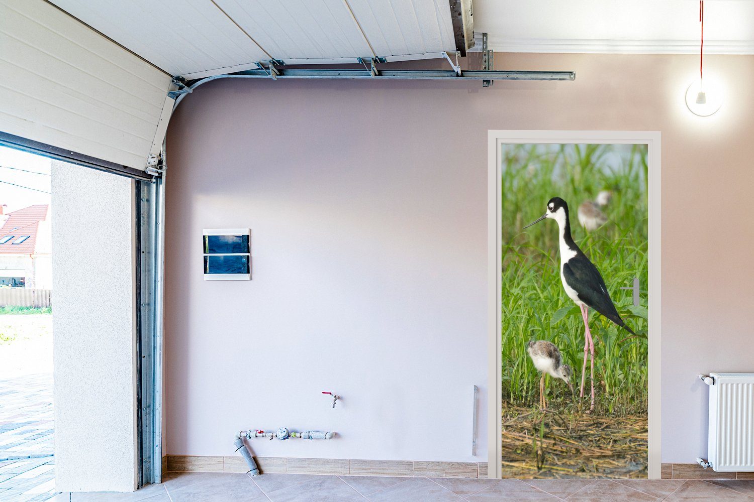 Vogel - MuchoWow Türtapete bedruckt, Küken 75x205 St), Sumpf, für - Tür, Matt, cm (1 Gras Fototapete - Türaufkleber,