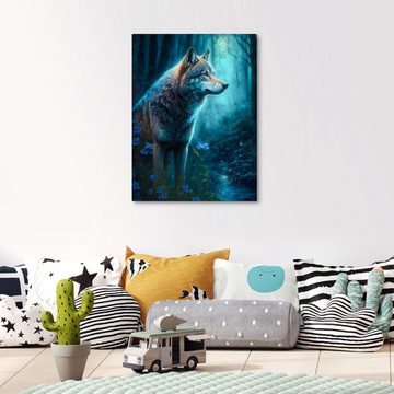 Posterlounge Leinwandbild Dolphins DreamDesign, Wolf im Mondlicht, Jungenzimmer Illustration