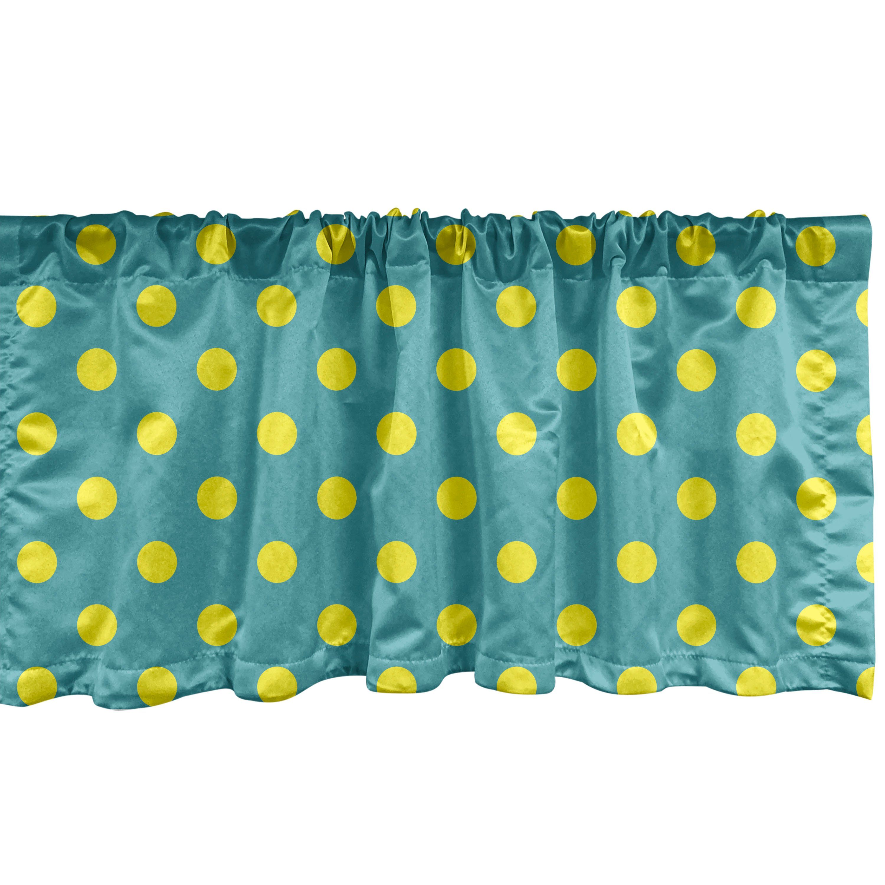 Scheibengardine Vorhang Volant für Küche Schlafzimmer Dekor mit Stangentasche, Abakuhaus, Microfaser, Gelb und Blau nostalgische Dots