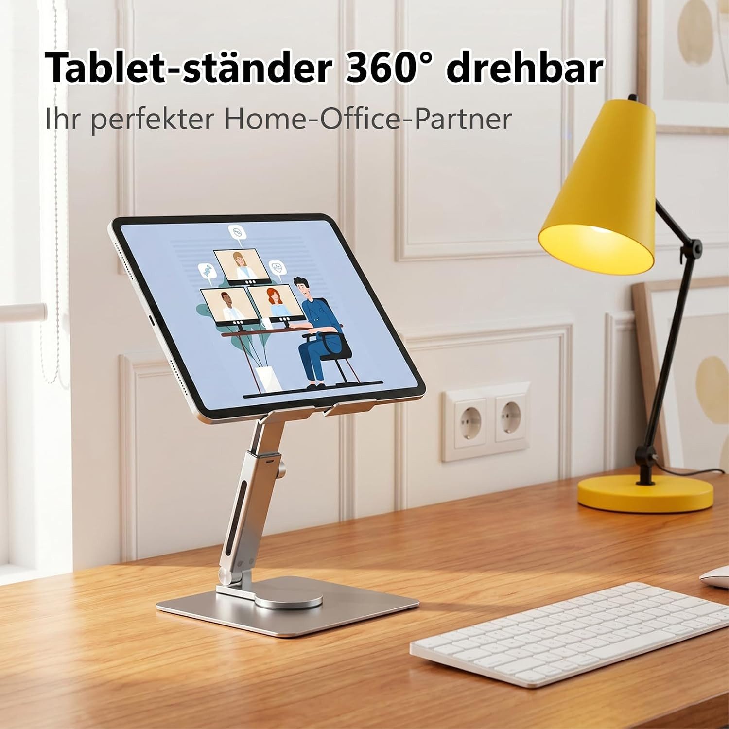 POCOJAO Tablet-Ständer iPad Tablet Ständer 360° drehbar höhenverstellbar Aluminium Silber, (bis 16,5 Zoll, Faltbarer Tablet- und Smartphone-Ständer für Schreibt – Bild 4 von 5