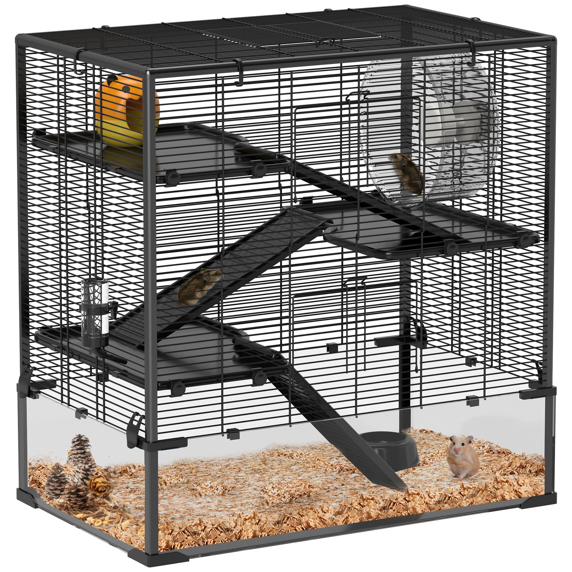 Kleintierkäfig Hamsterkäfig für Zwerghamster, 4-stufiges Nagerkäfig mit Glasboden