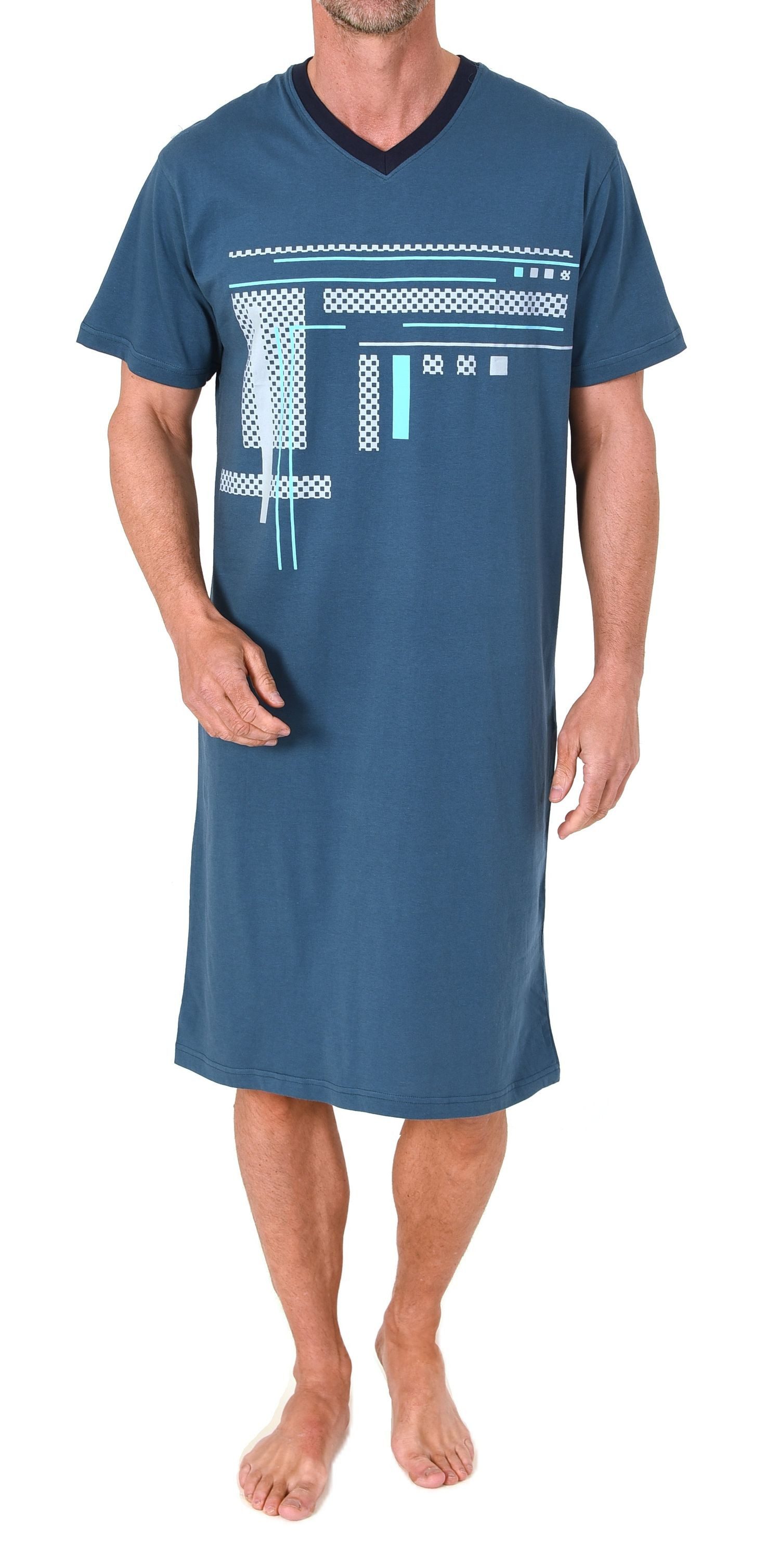Pyjama Normann Herren kurzarm Nachthemd mit eleganten Frontprint
