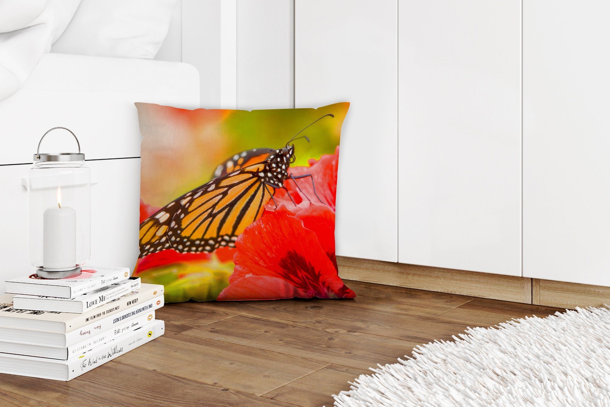 MuchoWow Dekokissen Blumen - Füllung Monarch, mit Schlafzimmer, - für Sofakissen Schmetterlinge Wohzimmer, Zierkissen Deko