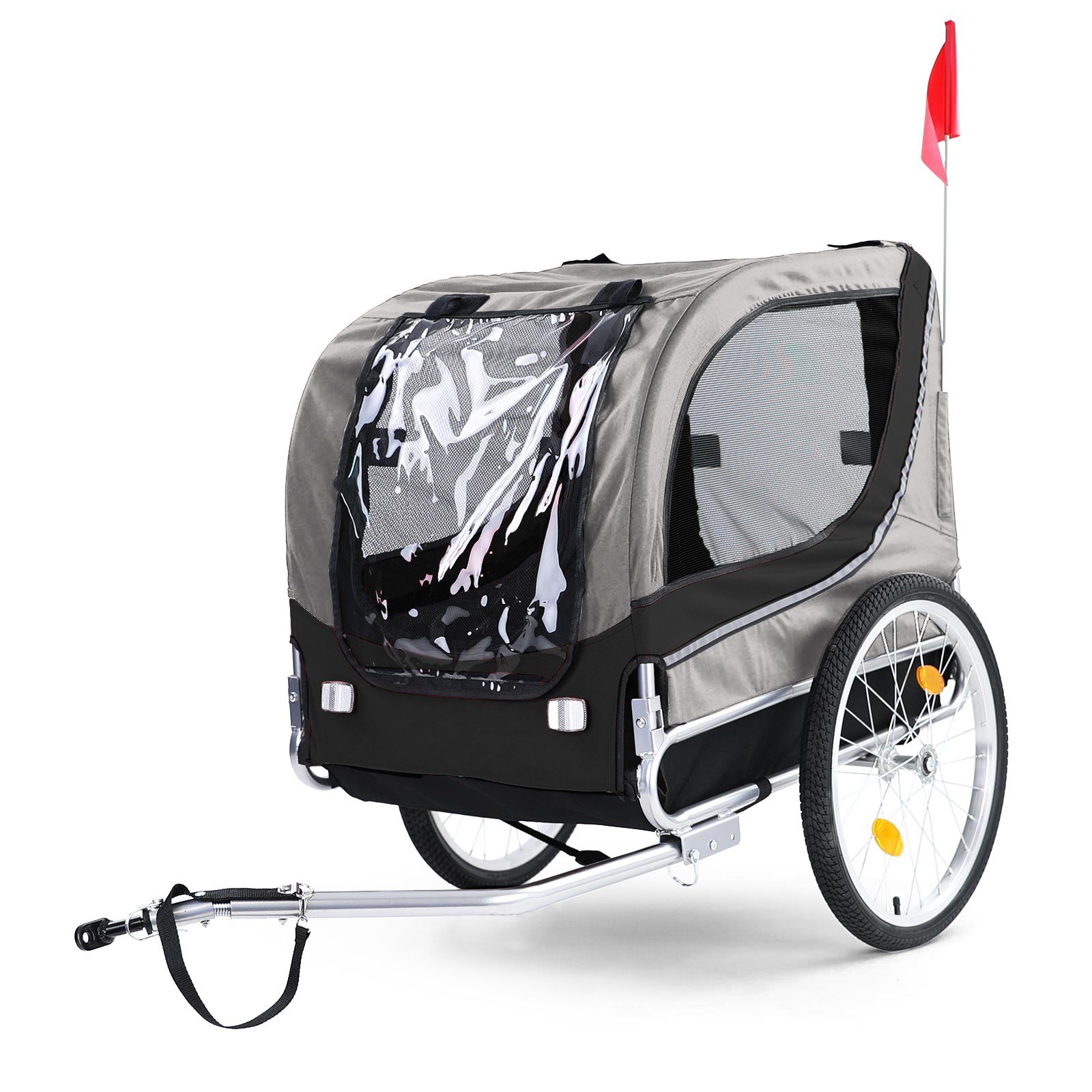 RAMROXX Fahrradhundeanhänger Hundeanhänger klappbar für Haustiere Grau Schwarz bis 40Kg