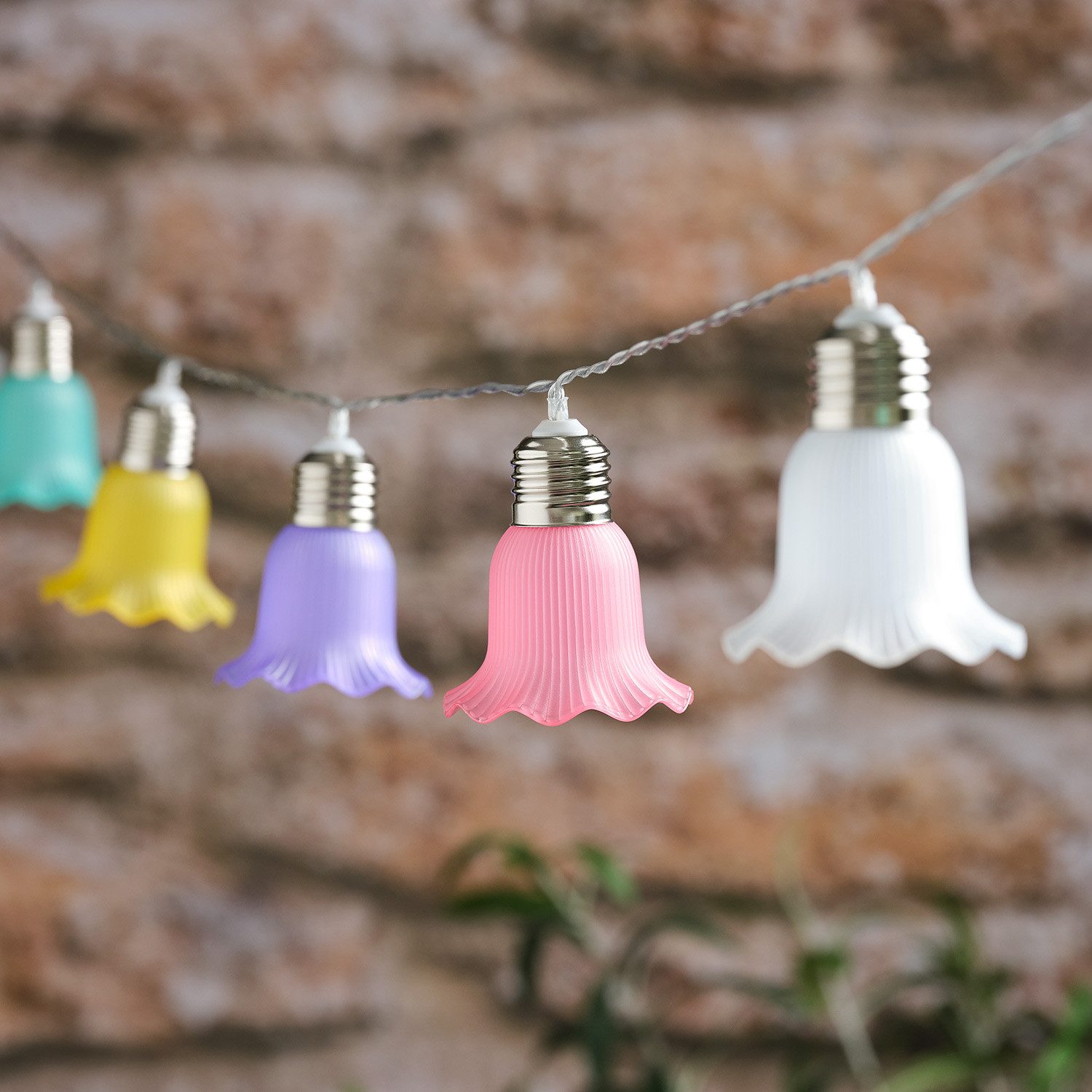 Lights4fun LED-Lichterkette 10er LED-Solar-Lichterkette pastellfarbene Blumen in Warmweiß
