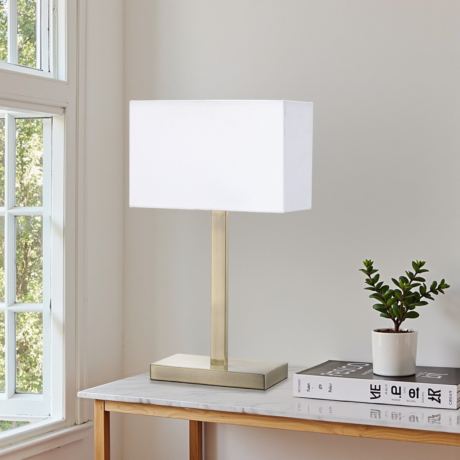 STANBOW Tischleuchte Tischlampe mit Leinenschirm & Metallsockel im Modern-Stil, ohne Leuchtmittel, Metallsockel, E27, Sideboard & Nachttisch, Schlaf-, Wohnzimmer