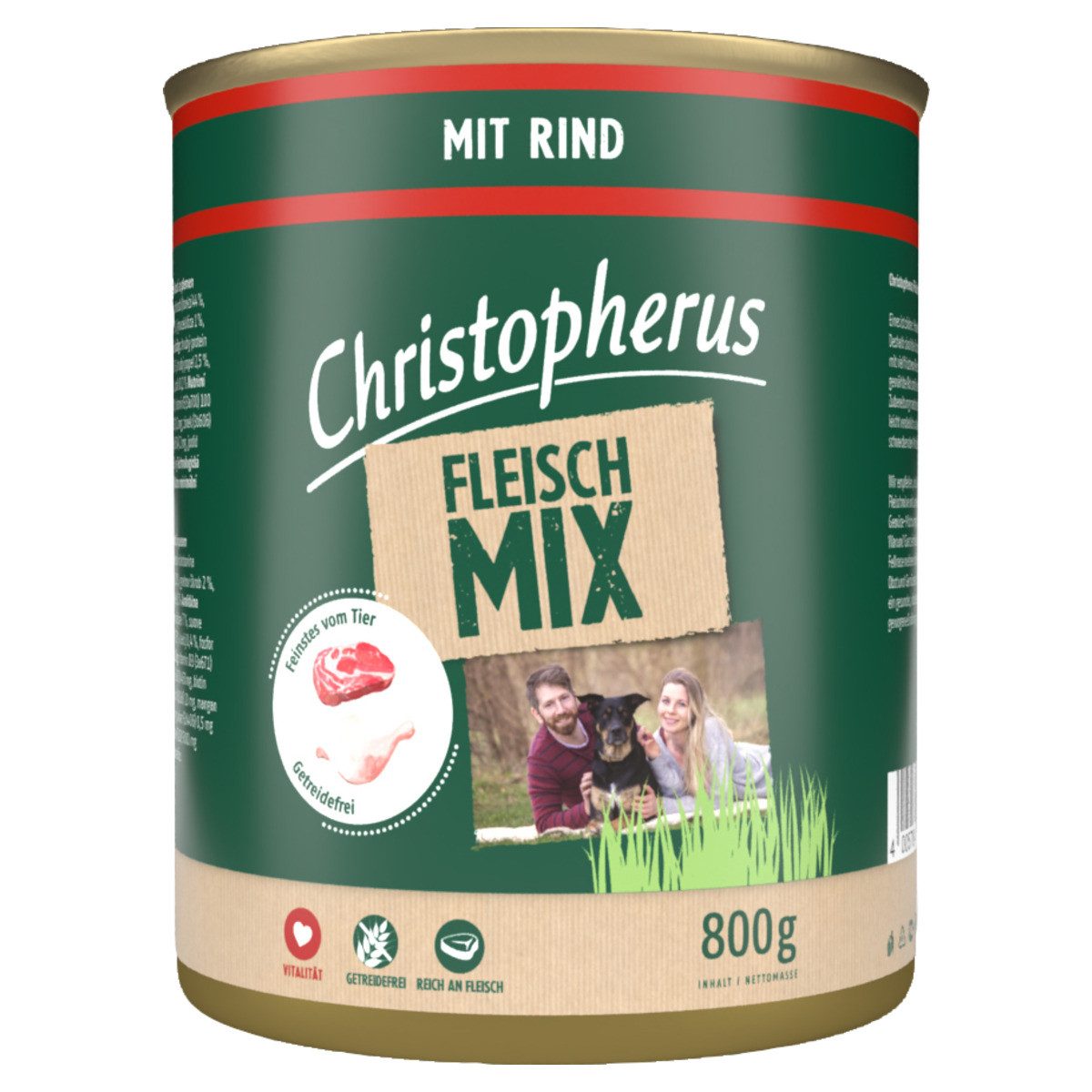 Christopherus Fleischmix mit Rind 800 g - 6 Stück, Nassfutter für: Hund