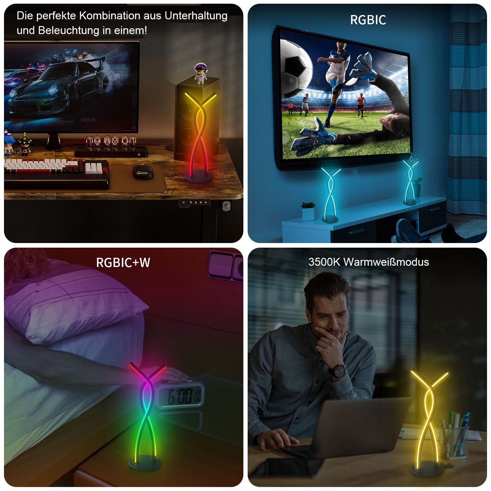 JOYOLEDER LED-Leuchte RGBIC Tischleuchte Fernbedienung Smarte LED Tischlampe, LED APP Dimmbar Nachttischlampe,