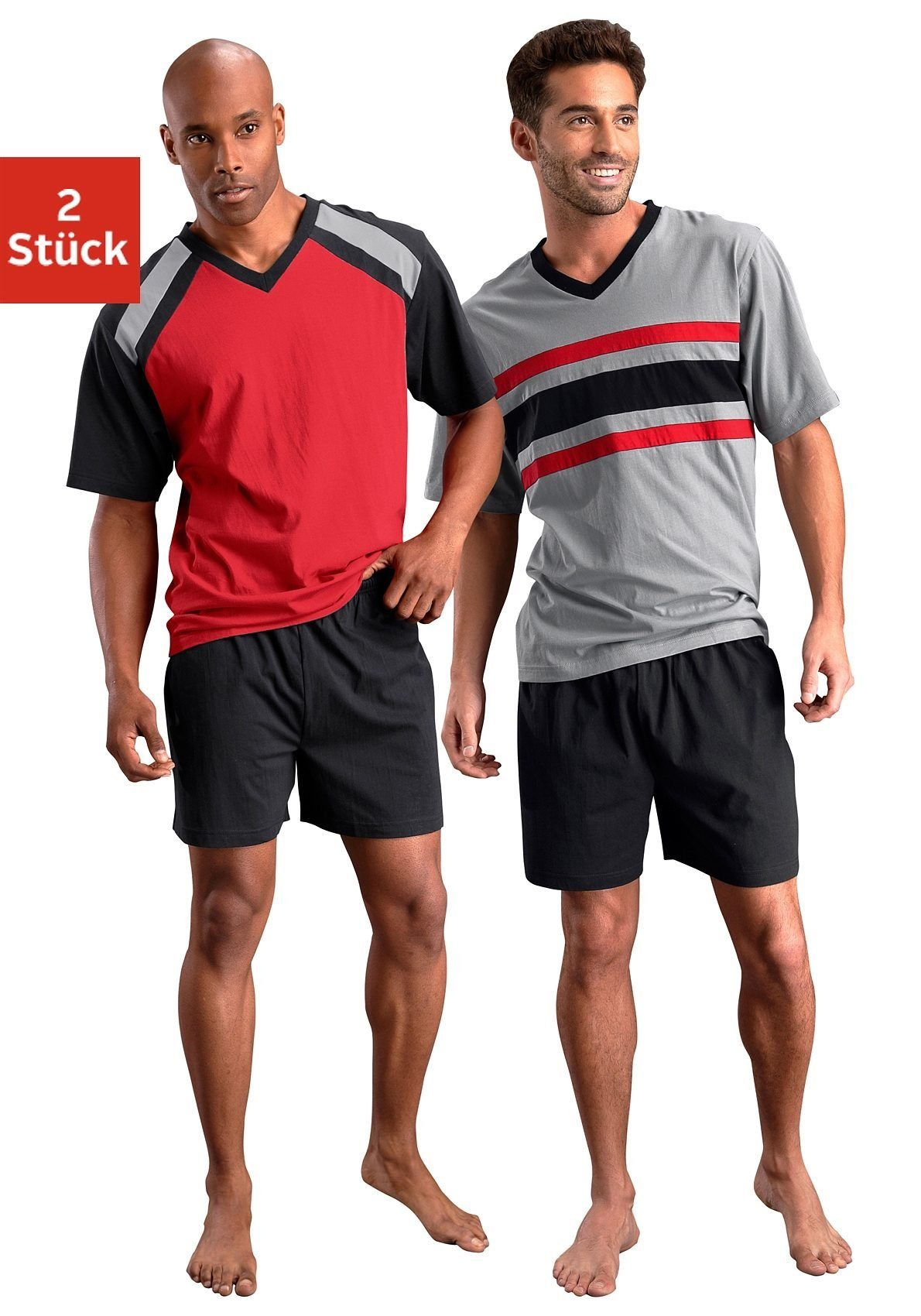 le jogger® Shorty (Packung, 4 tlg., 2 Stück) mit kontrastfarbigen Einsätzen | Pyjama-Sets