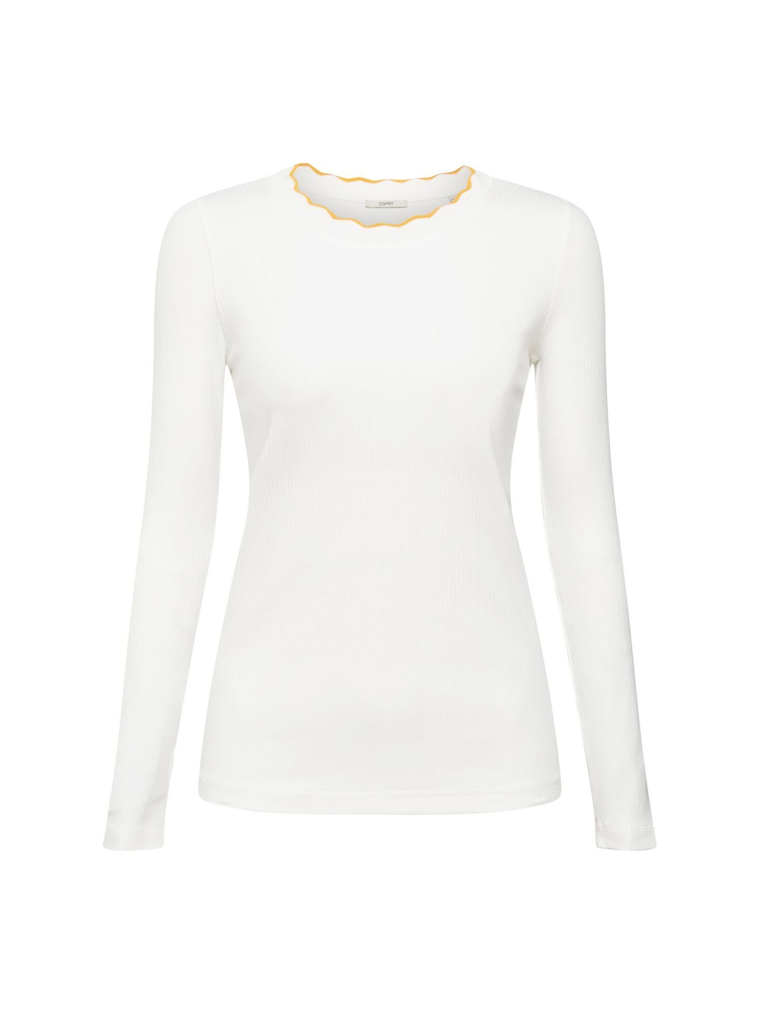 Esprit T-Shirt Geripptes Longsleeve, Stretch-Cotton (1-tlg) OFF WHITE