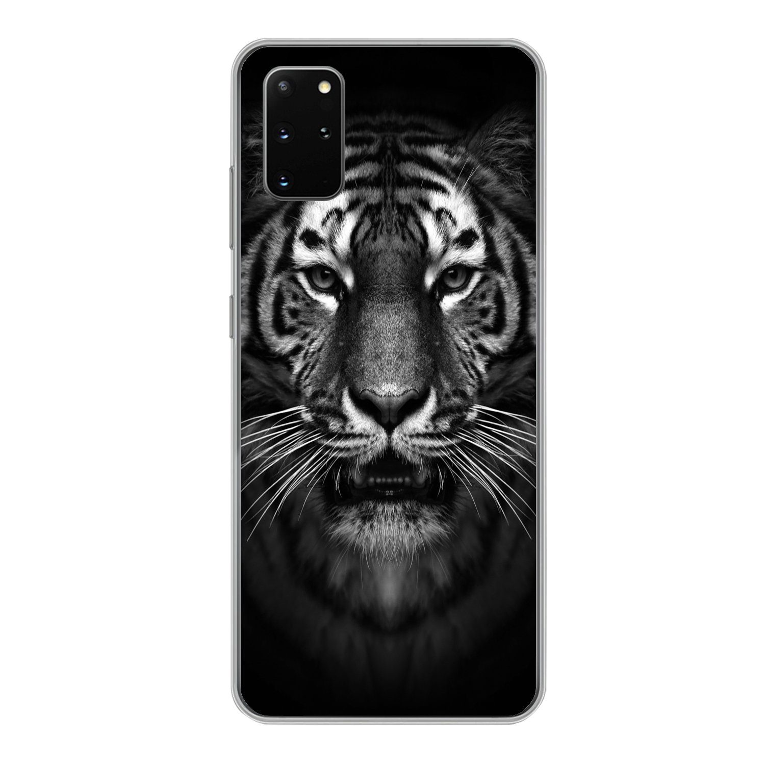 MuchoWow Handyhülle für Samsung Galaxy S20 Plus Tiger - Tiere - Schwarz - Weiß - Porträt -, Phone Case, Silikon, Schutzhülle Dünn