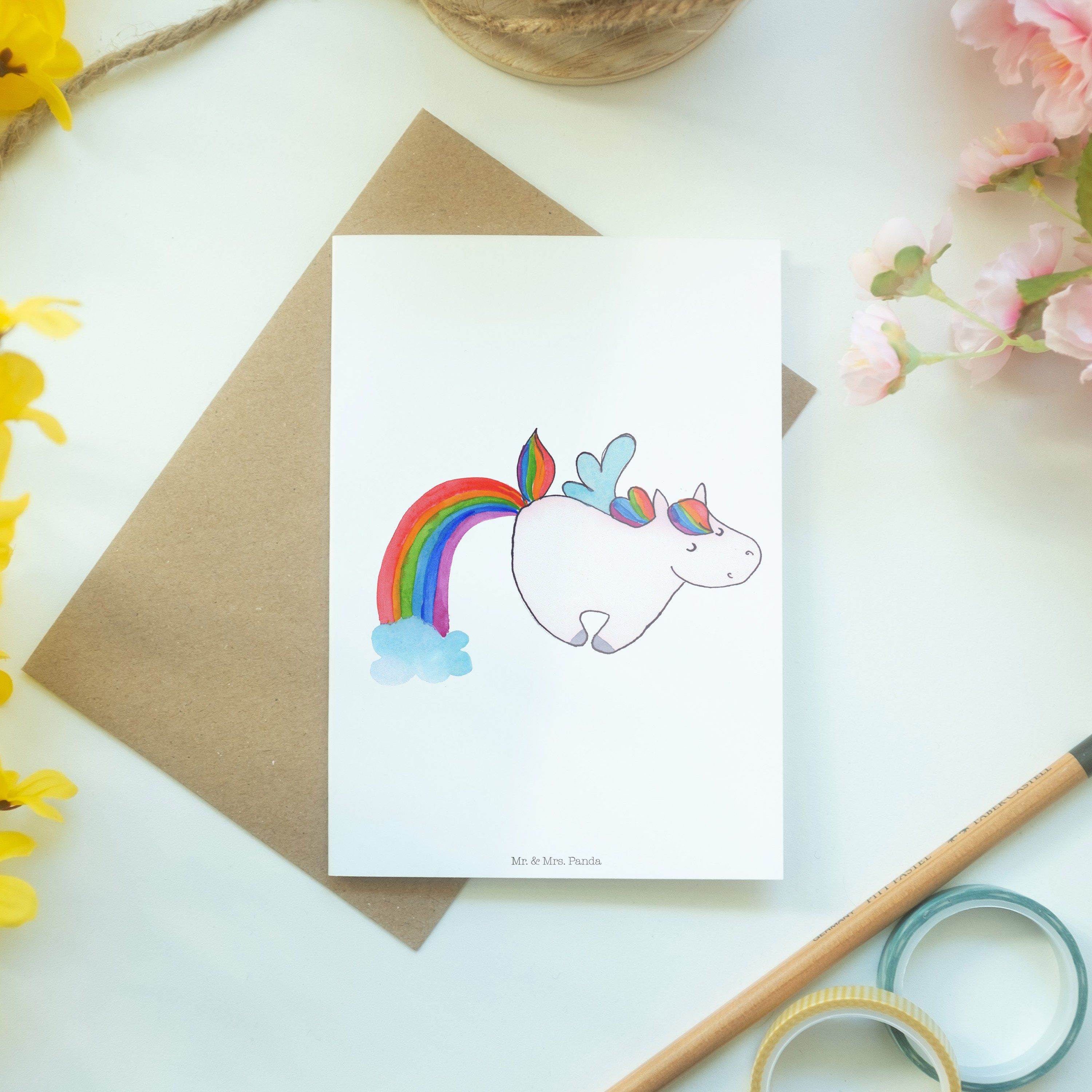 Mr. & Mrs. Panda Grußkarte - - Weiß Karte, Geschenk, Pegasus Realität Geburtstagskarte, Einhorn