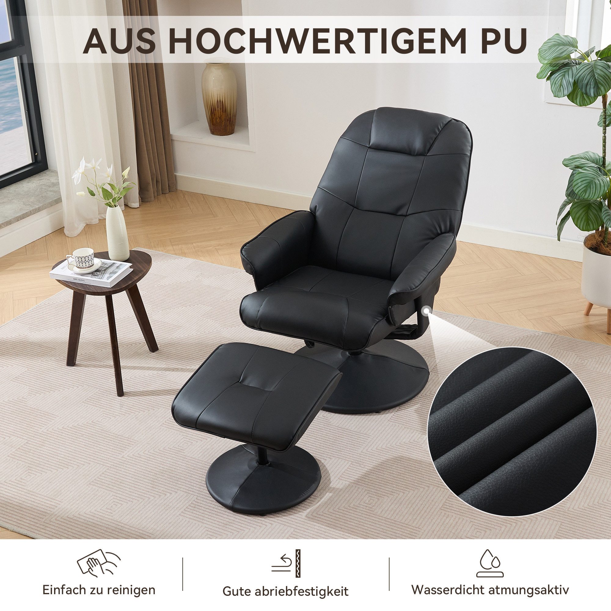 i@home Relaxsessel (2-St., Relaxsessel inkl. Hocker), 360° Drehung, ergonomisch, PU-Leder