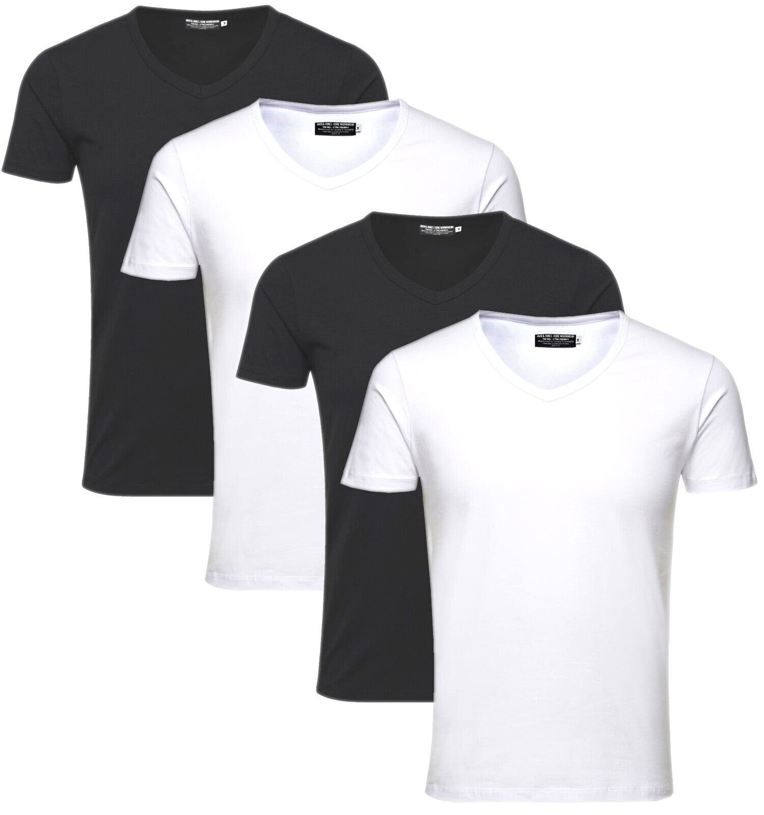 JACK & JONES Herren T-Shirts 4er Pack – V-Ausschnitt, Baumwolle | Basics Für Jeden Tag | Bequem & Lässig