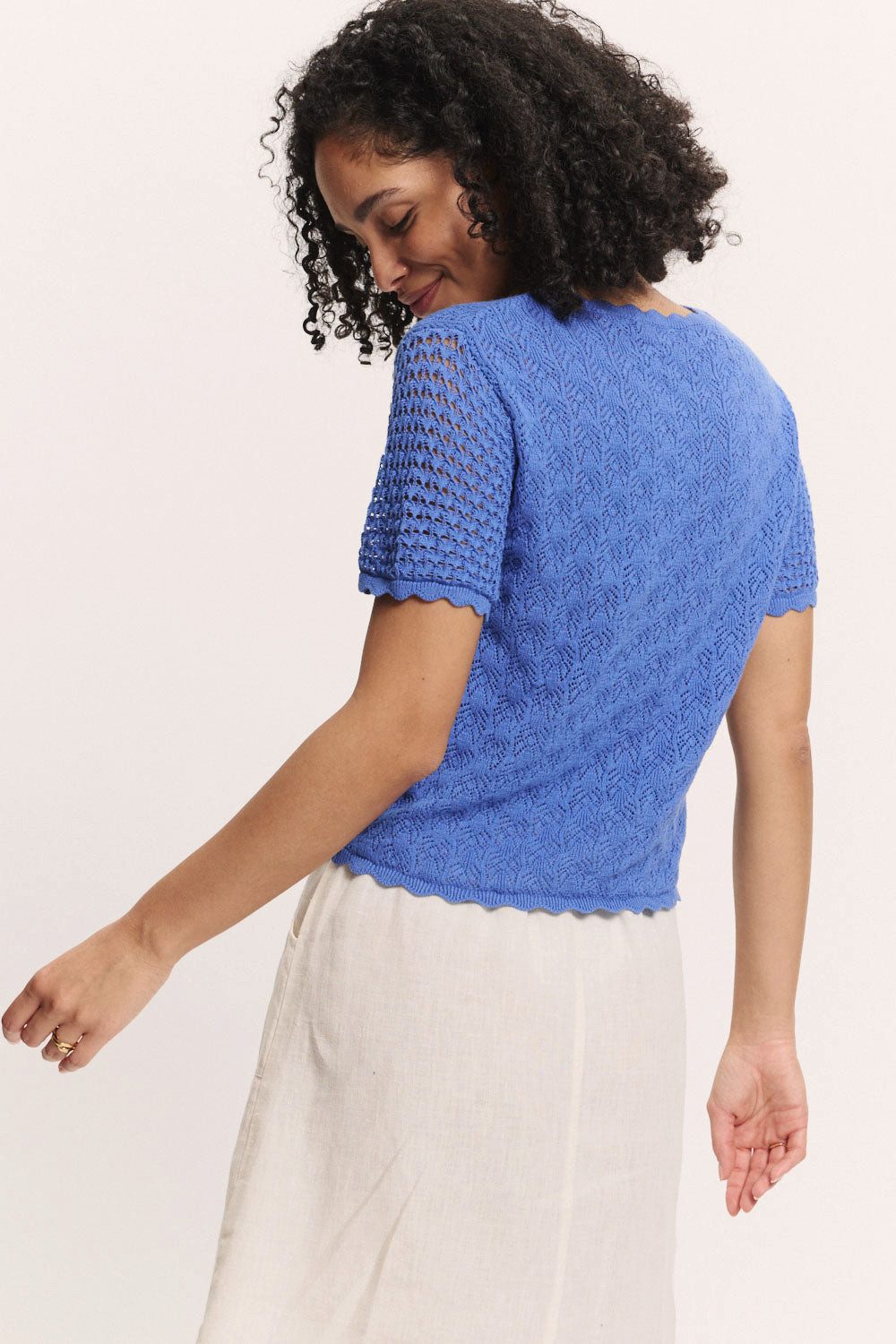 Tranquillo Kurzarmpullover Ajour Pullover Emmaa aus Bio-Baumwolle Luftiger Ajour-Feinstrick