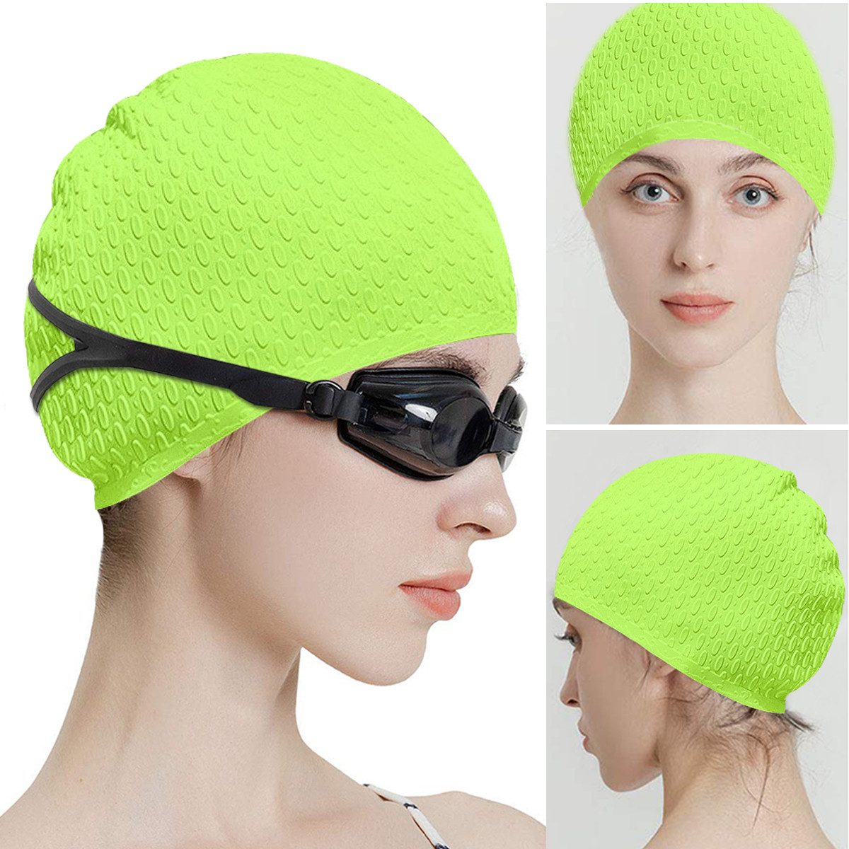 ZEUOPQ Badekappe Badekappe Silikon-Badekappe Herren Badekappe Damen Badekappe Grün (aus Silikon, Anti-Rutsch Design, einfach an- und auszuziehen), Unisex für alle Erwachsenen