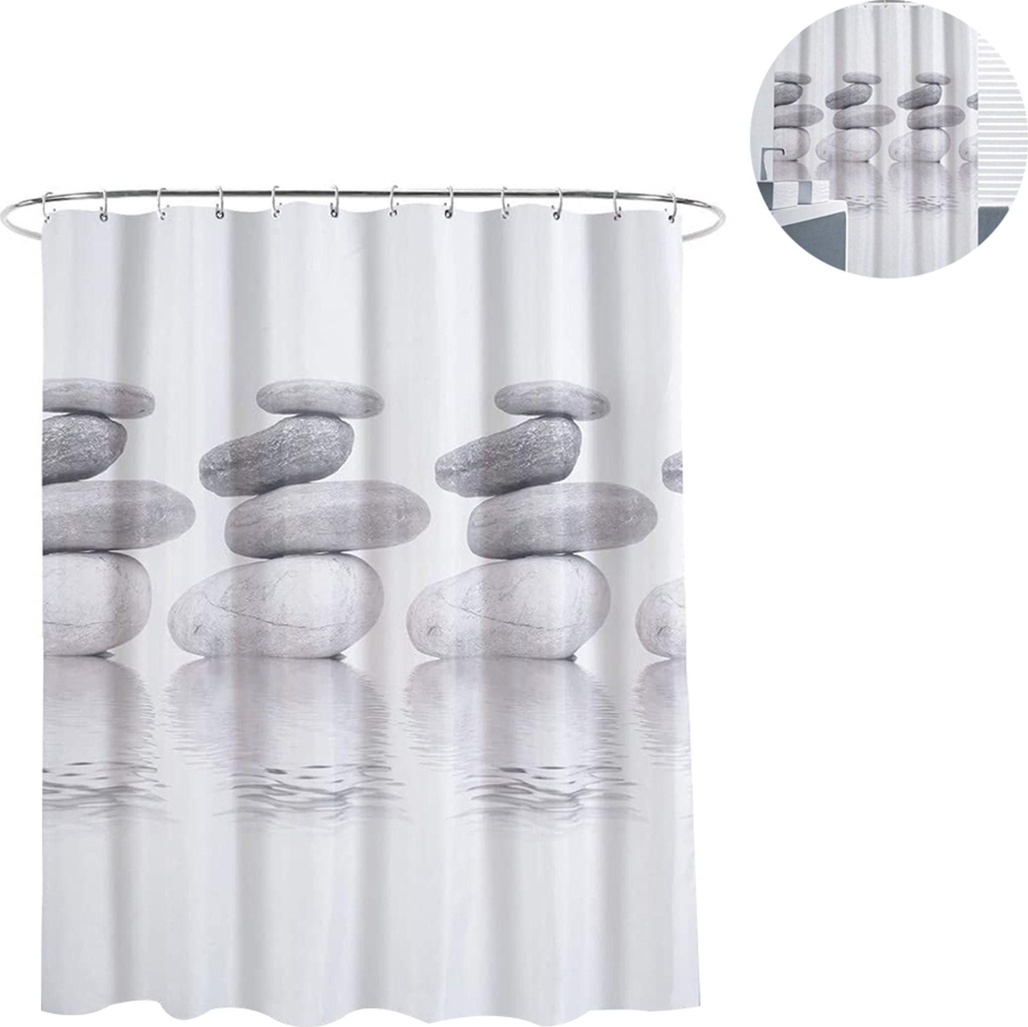 FELIXLEO Duschvorhangklammer Duschvorhang 180x180 Grau Pebble Textil wasserabweisend mit 12 Ringen