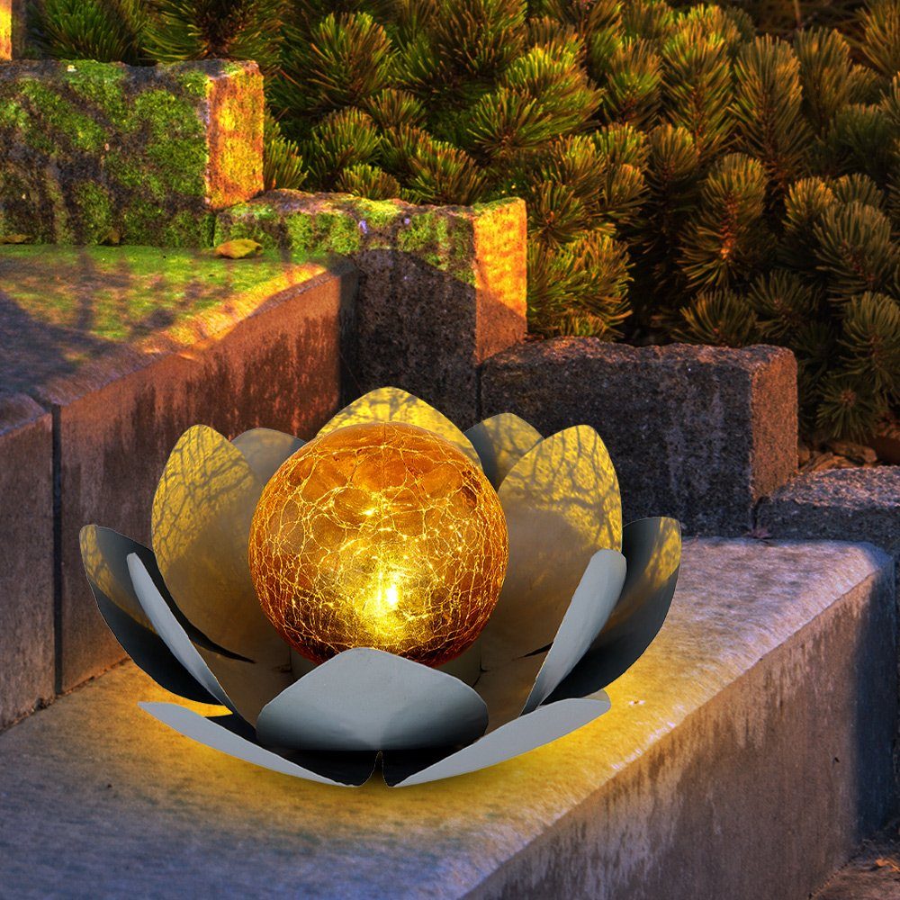 Gartenleuchte, Lotus 2er Solar Beleuchtung Blumen Lampen Garten etc-shop fest Außen LED Set verbaut, LED-Leuchtmittel