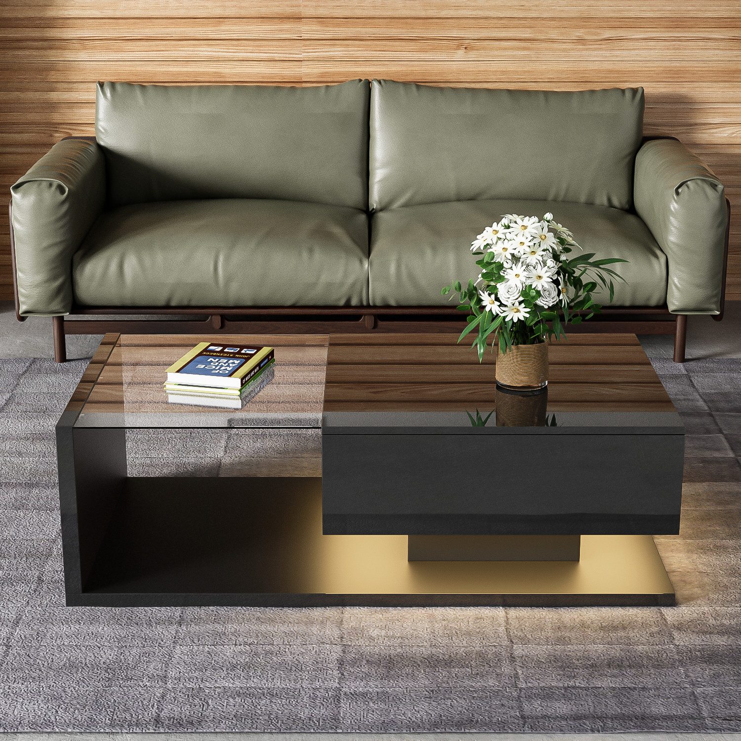 Merax Couchtisch mit Schublade und Glastischplatte, günstig online kaufen