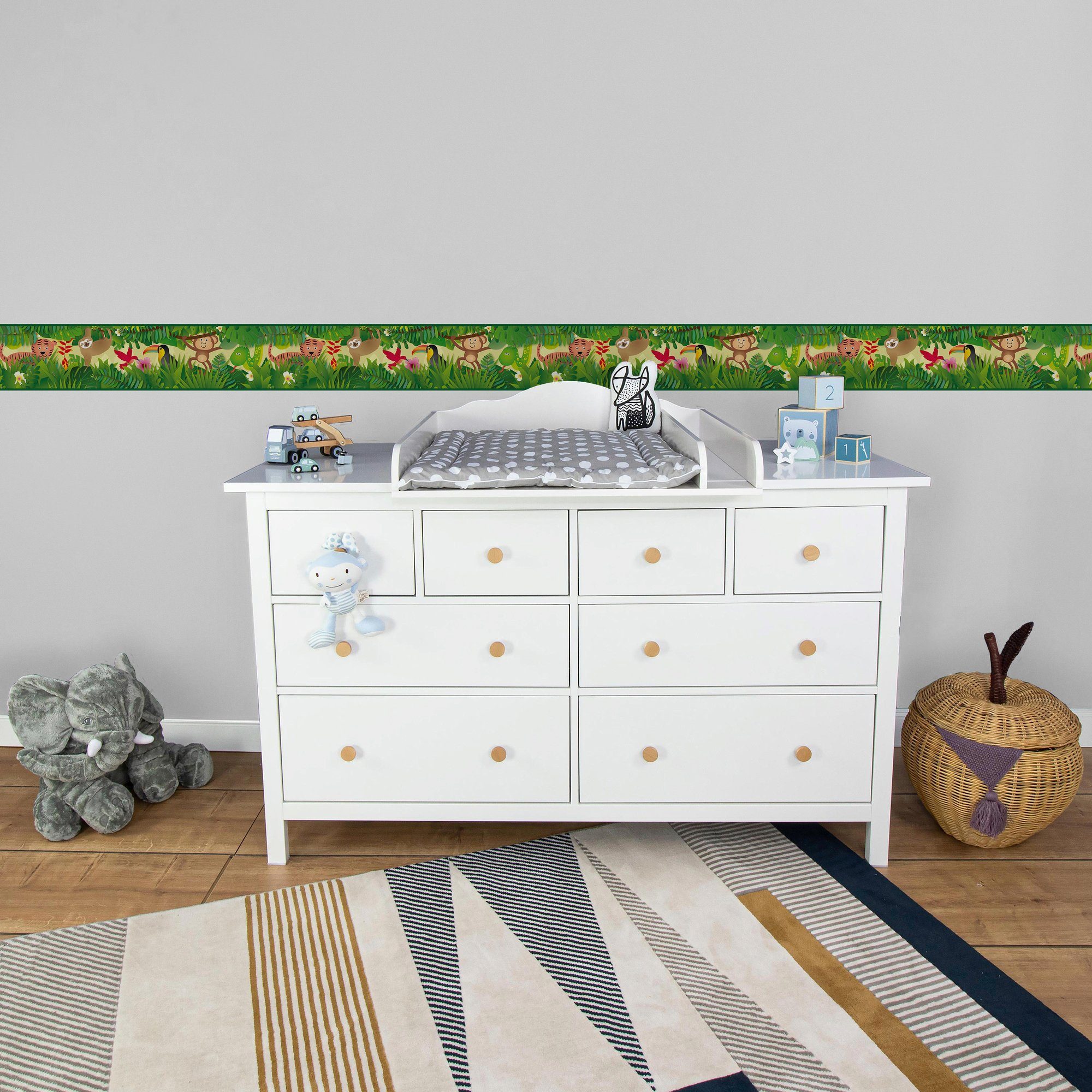 A.S. Création Bordüre Jungle Friends, glatt, abstrakt, naturalistisch, Motiv, Papier Wand Schräge Tür Borte Wohnzimmer Schlafzimmer Küche Design