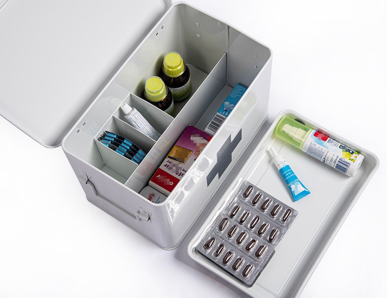 Box (YX1001), Medizinschränke Zedelmaier Medizinkoffer Retro, Arzneischrank Schrank, Hilfe Vorratsdose Medikamentenbox,Medizin Weiß-32*19*20cm Metall,Erste Kasten