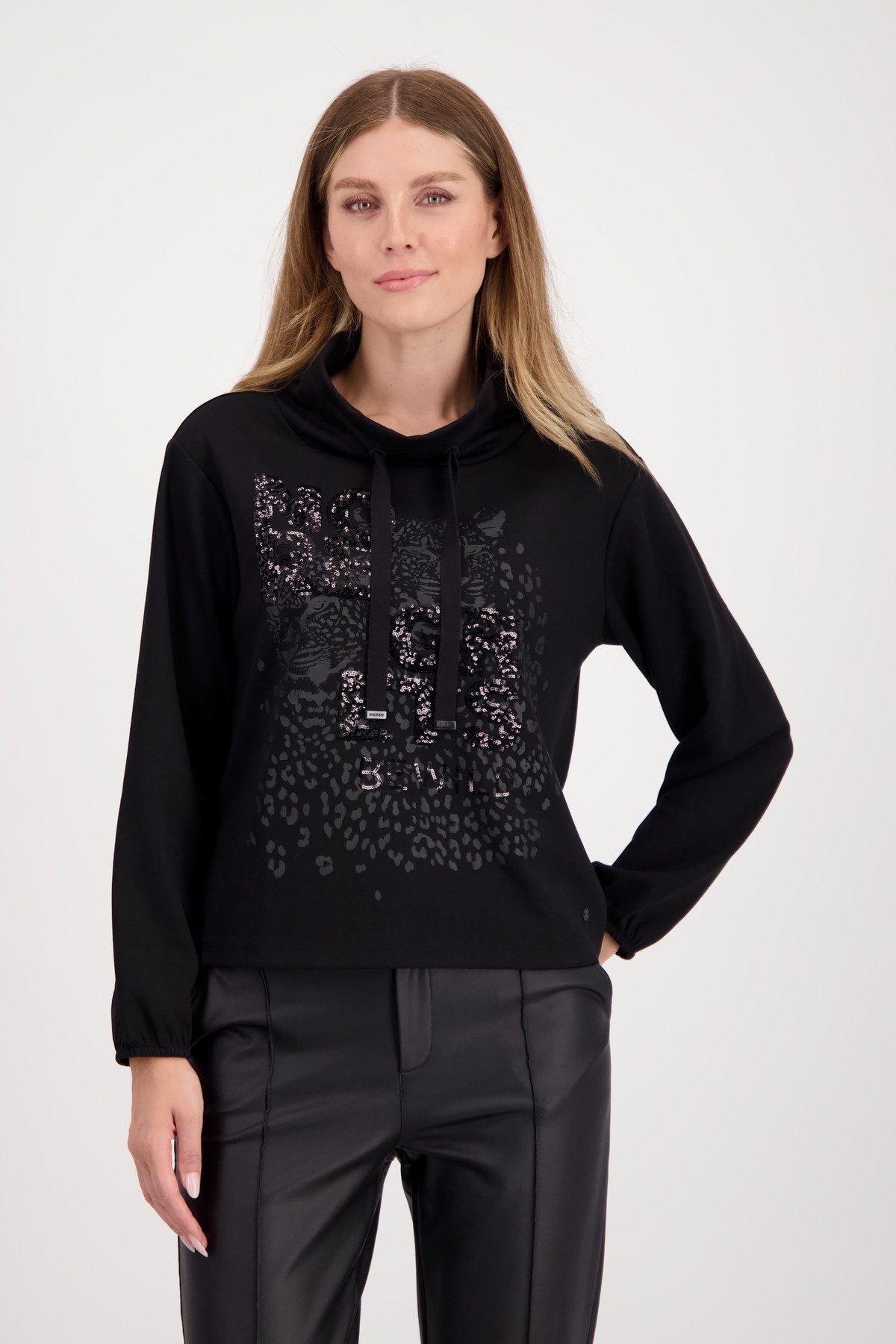 Monari Kapuzensweatshirt Sweatshirt mit tonigem Print schwarz