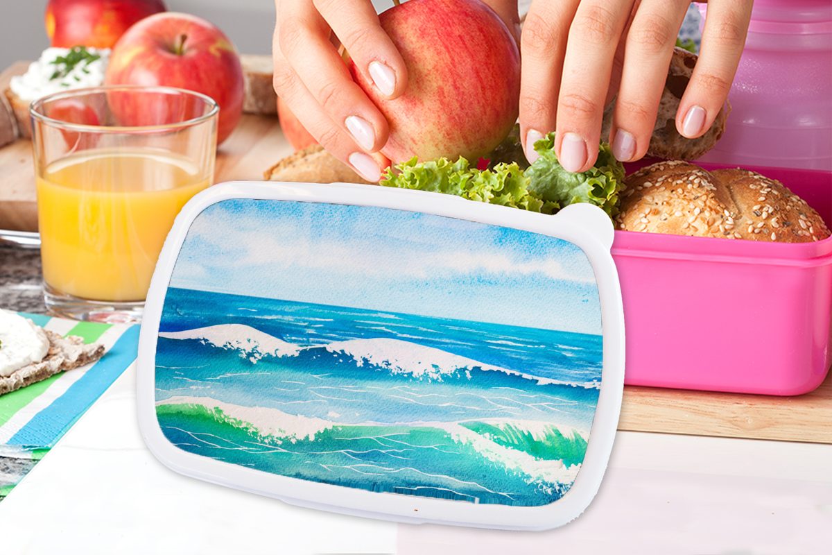 Kunststoff Snackbox, Lunchbox Golf Kunststoff, - Kinder, Meer, Mädchen, Brotdose (2-tlg), Erwachsene, Aquarell - für rosa Brotbox MuchoWow