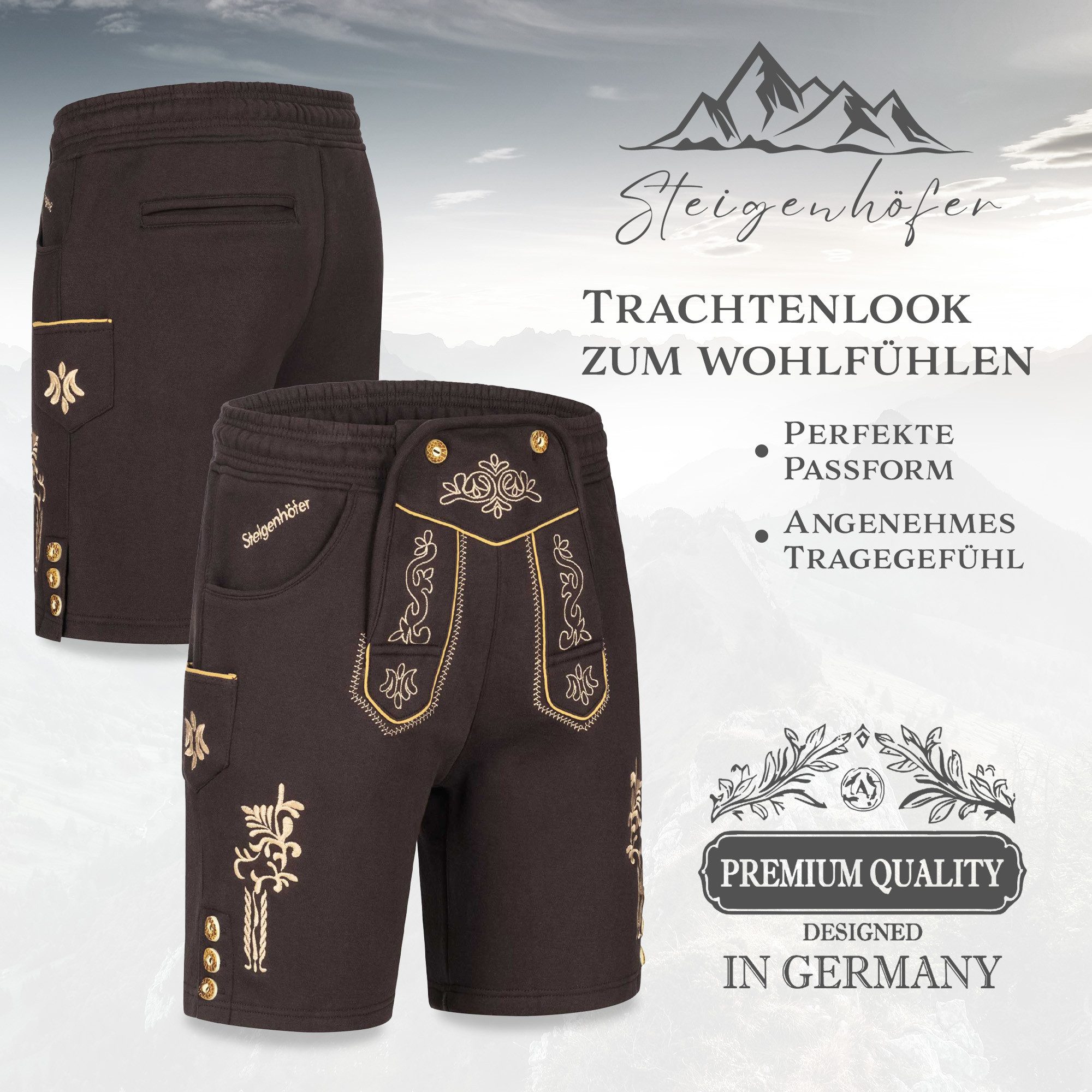 Steigenhöfer Manufaktur Jogginghose "MORITZ" kurze Jogginghose im Lederhosen Look Herren Tracht für Oktoberfest Wiesn und weitere Feierlichkeiten