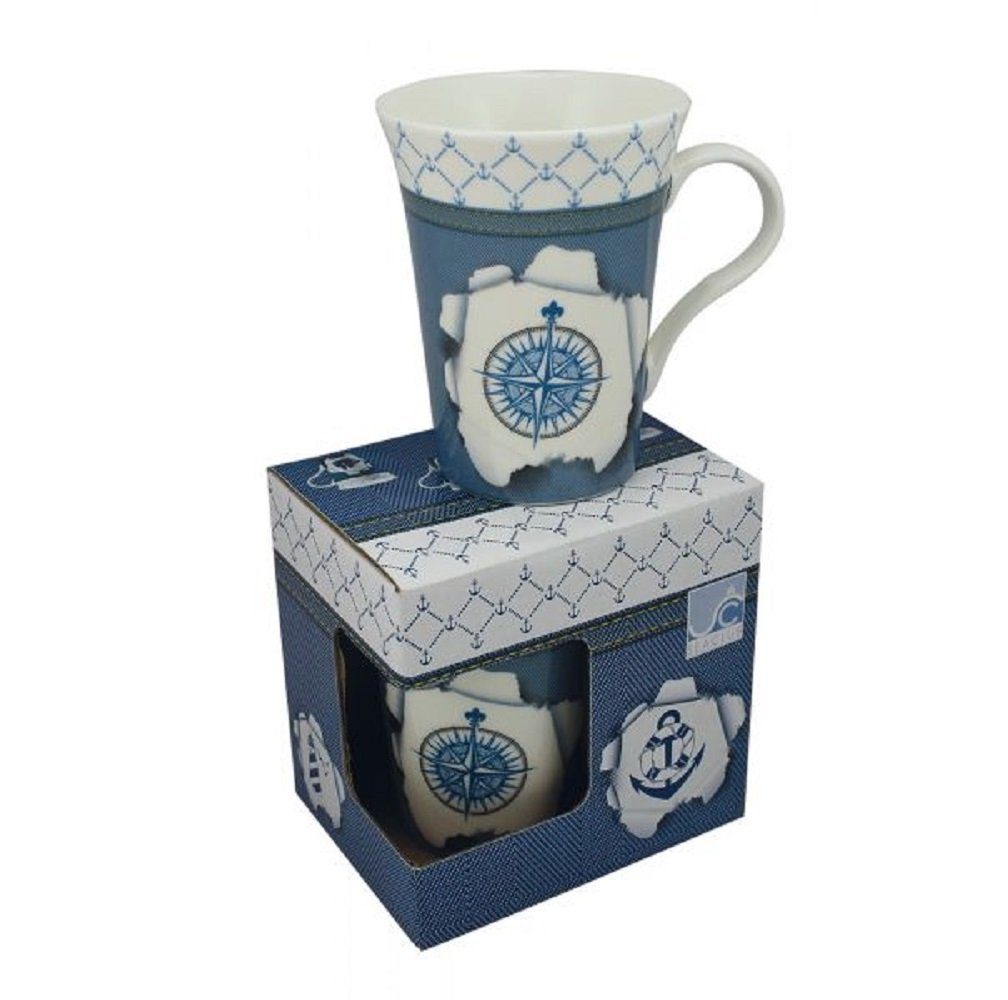 Linoows Tasse Kaffee Becher Windrose, Porzellan, mit Windrose Kaffeepott, Porzellan Porzellan Tasse Kaffeetasse