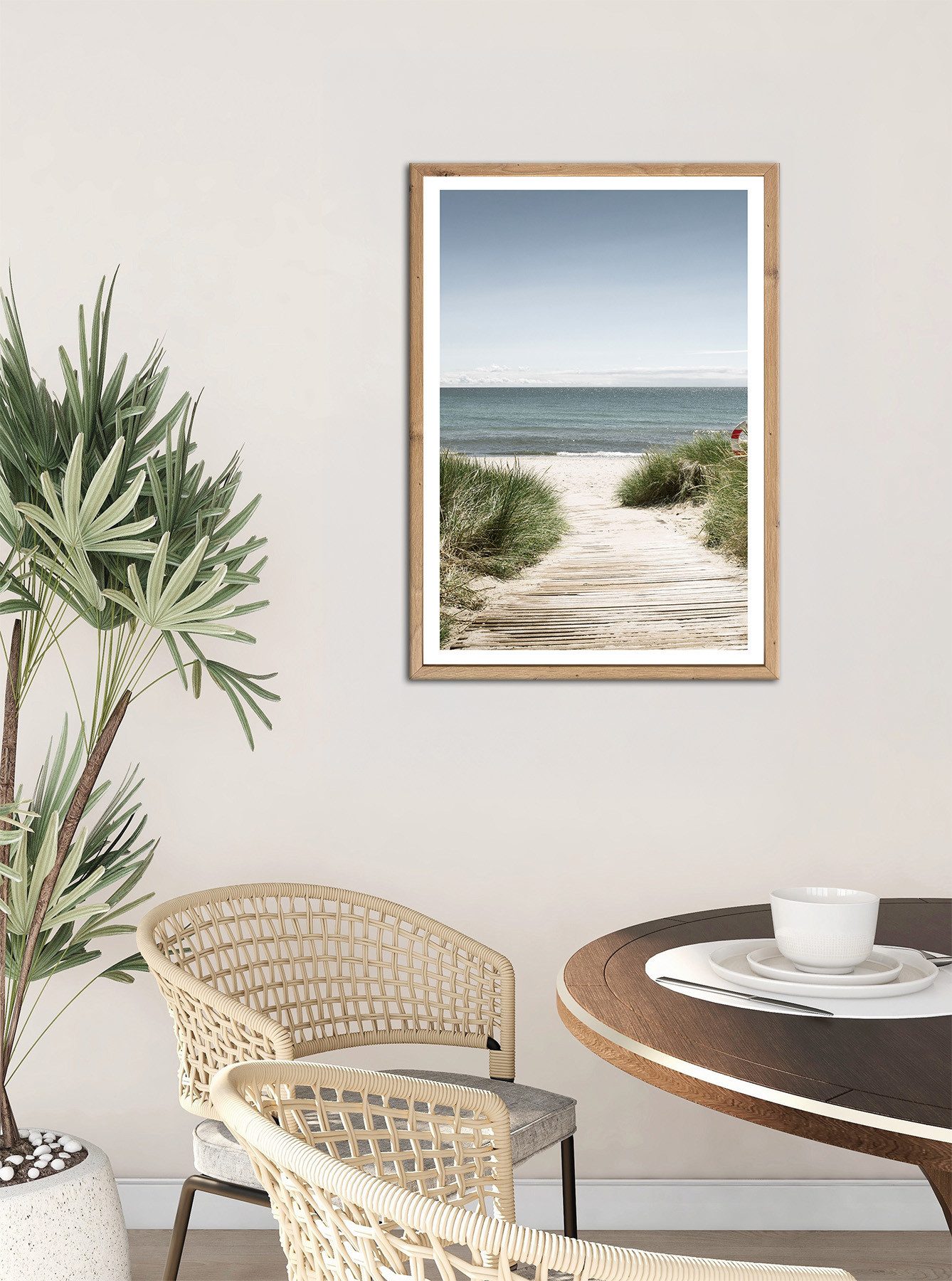 Bönninghoff Bild mit Rahmen Wandbild gerahmt STRANDWEG 50x70 cm – Holzsteg zum Meer im Scandi Stil, Düne, Gräser, Küste, Landschaft, Meer, Natur, Strand (1 St), – Bild 2 von 5