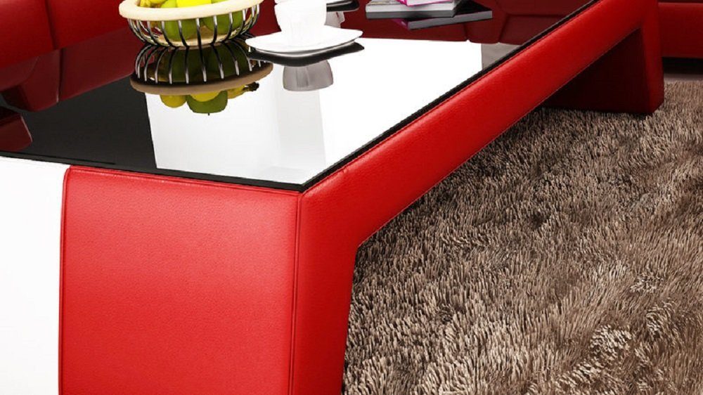 Tisch Design Sofa Wohnzimmertische Glas Couchtisch JVmoebel Leder Tische Couch Rot Glastisch