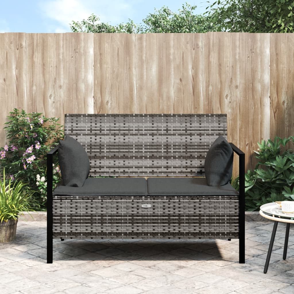 furnicato Gartenbank 2-Sitzer Grau 112x59x82,5 cm aus PE-Rattan mit Stauraum