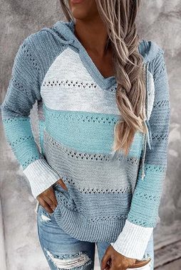 FIDDY Longpullover Farbblockpullover für Damen – Kapuzenpullover